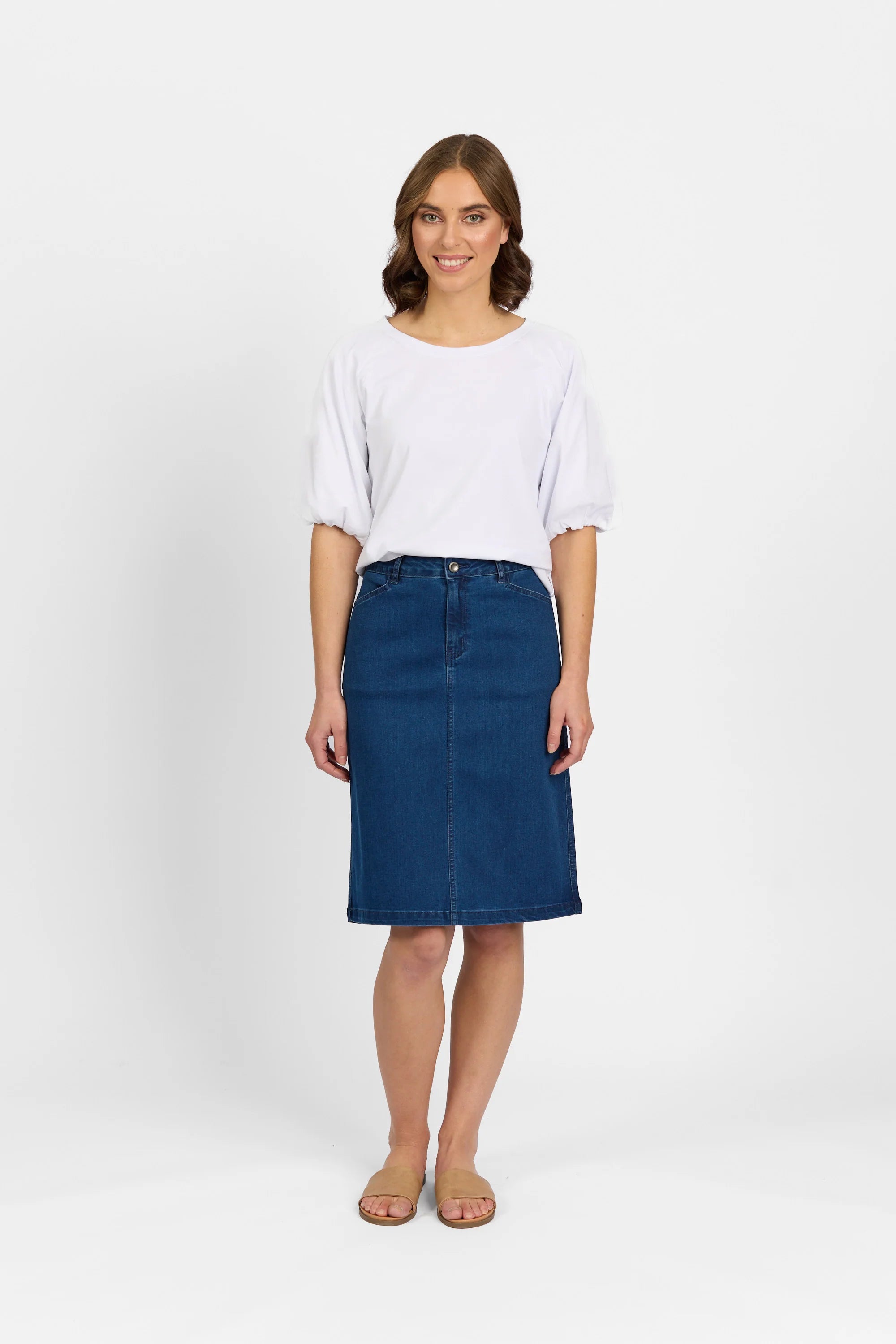 Macjays Georgia Stretch Denim Skirt - Blue Wash