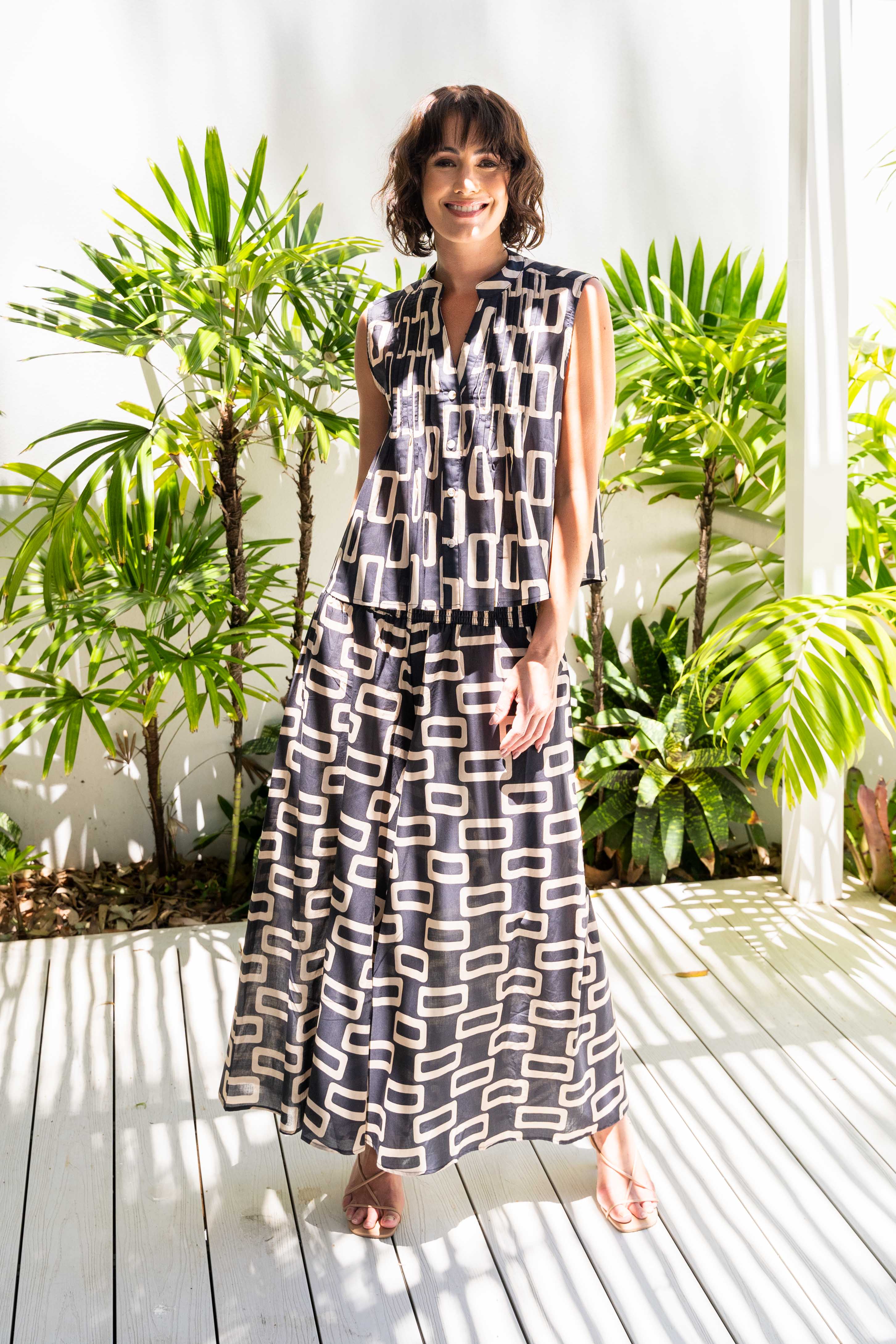 See Saw Elastic Waist Wide Leg Pant - Geo