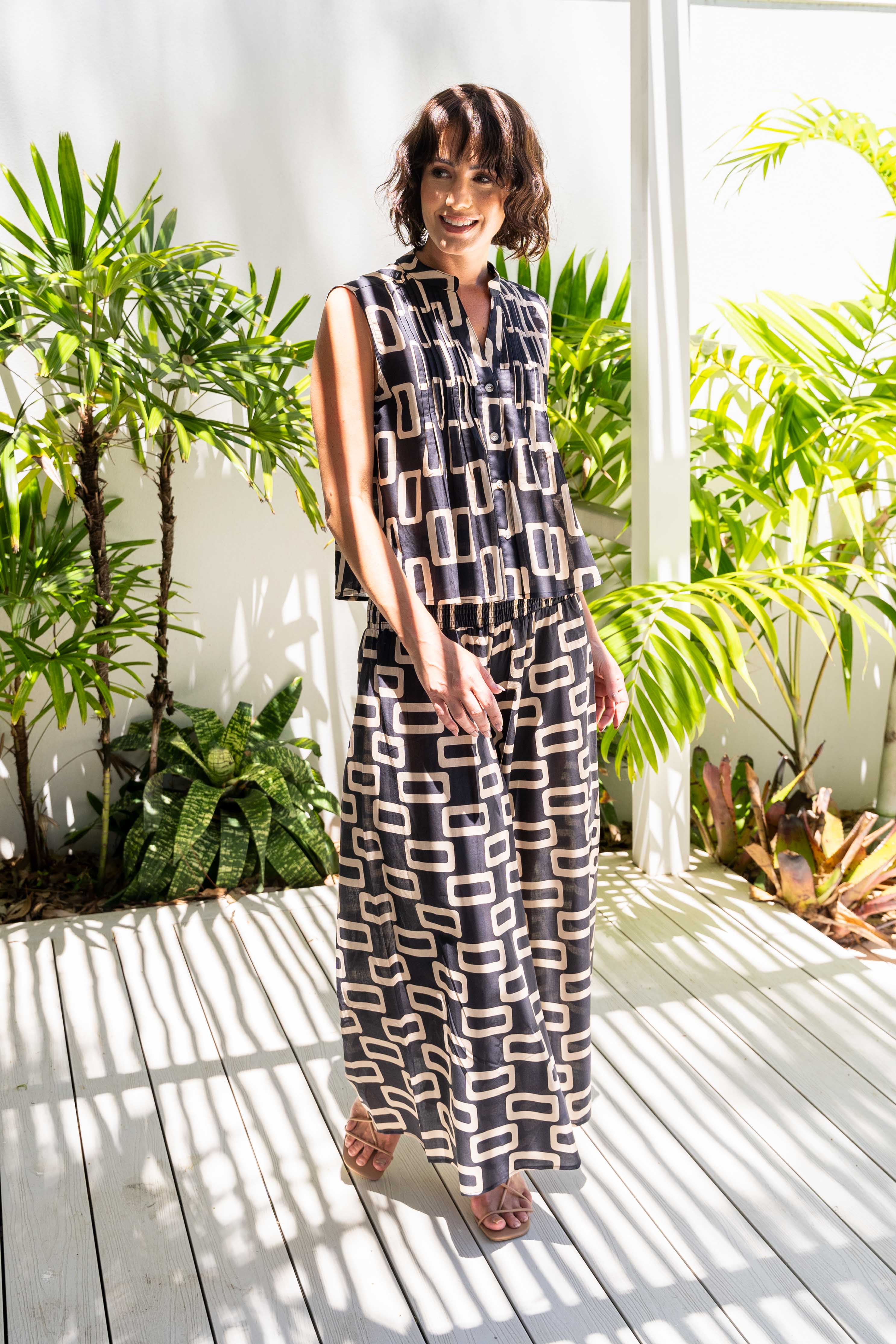 See Saw Elastic Waist Wide Leg Pant - Geo