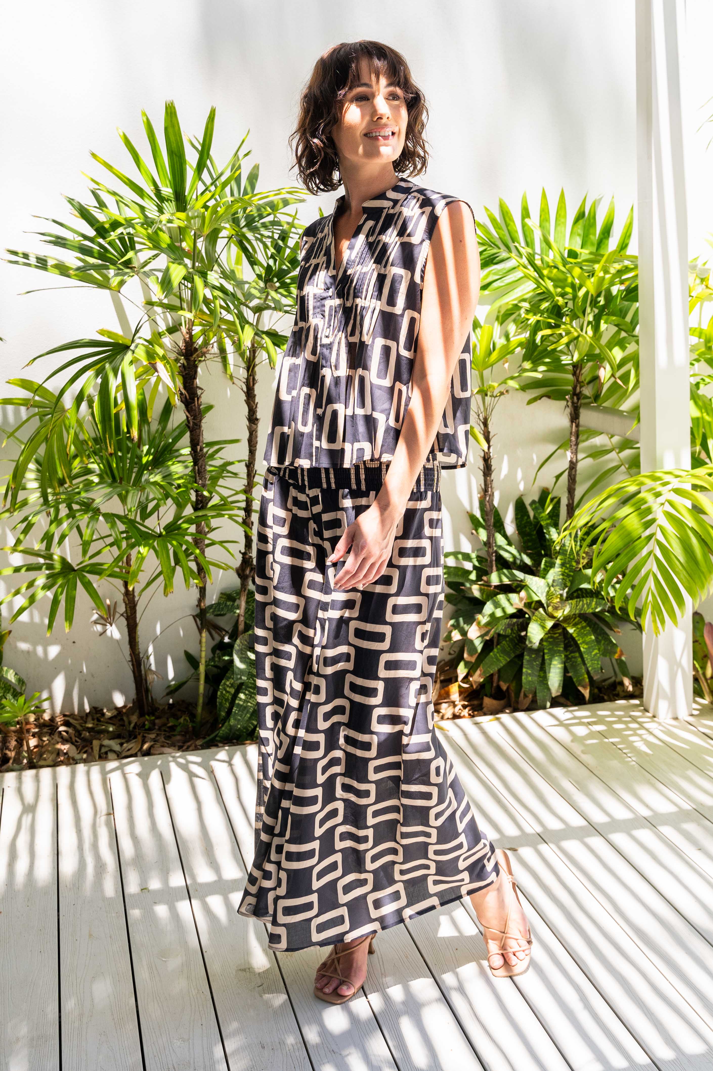 See Saw Elastic Waist Wide Leg Pant - Geo