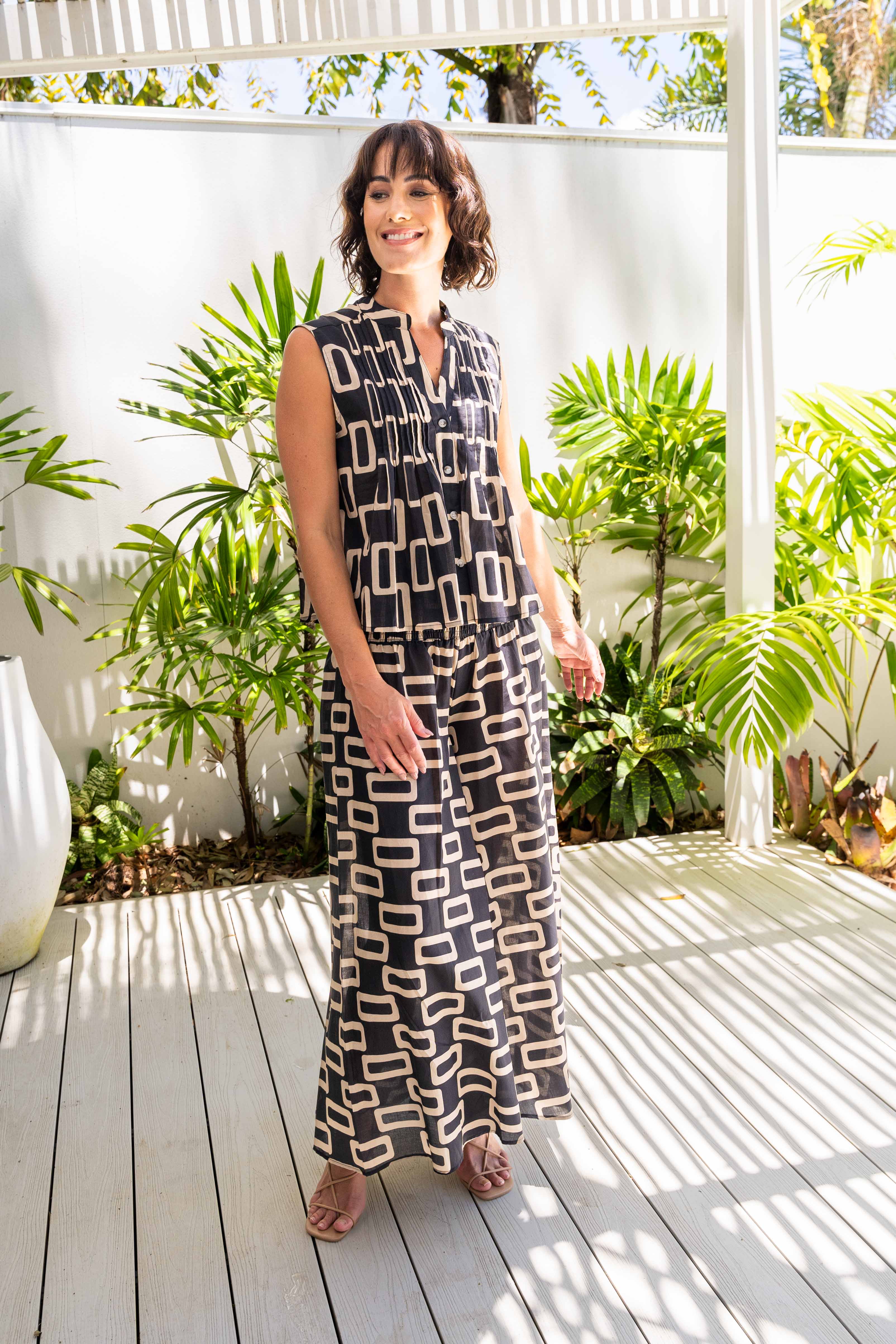 See Saw Elastic Waist Wide Leg Pant - Geo