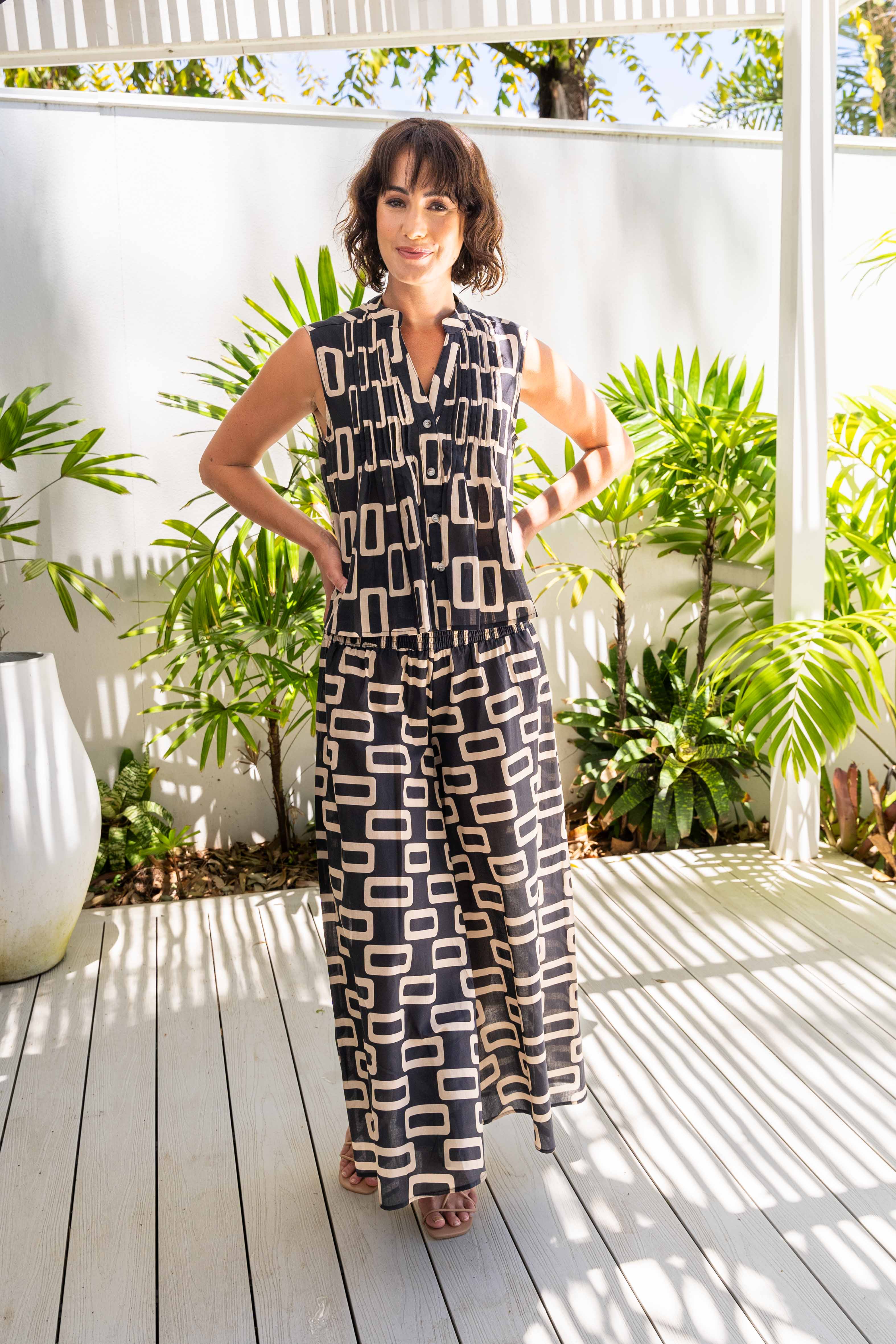 See Saw Elastic Waist Wide Leg Pant - Geo