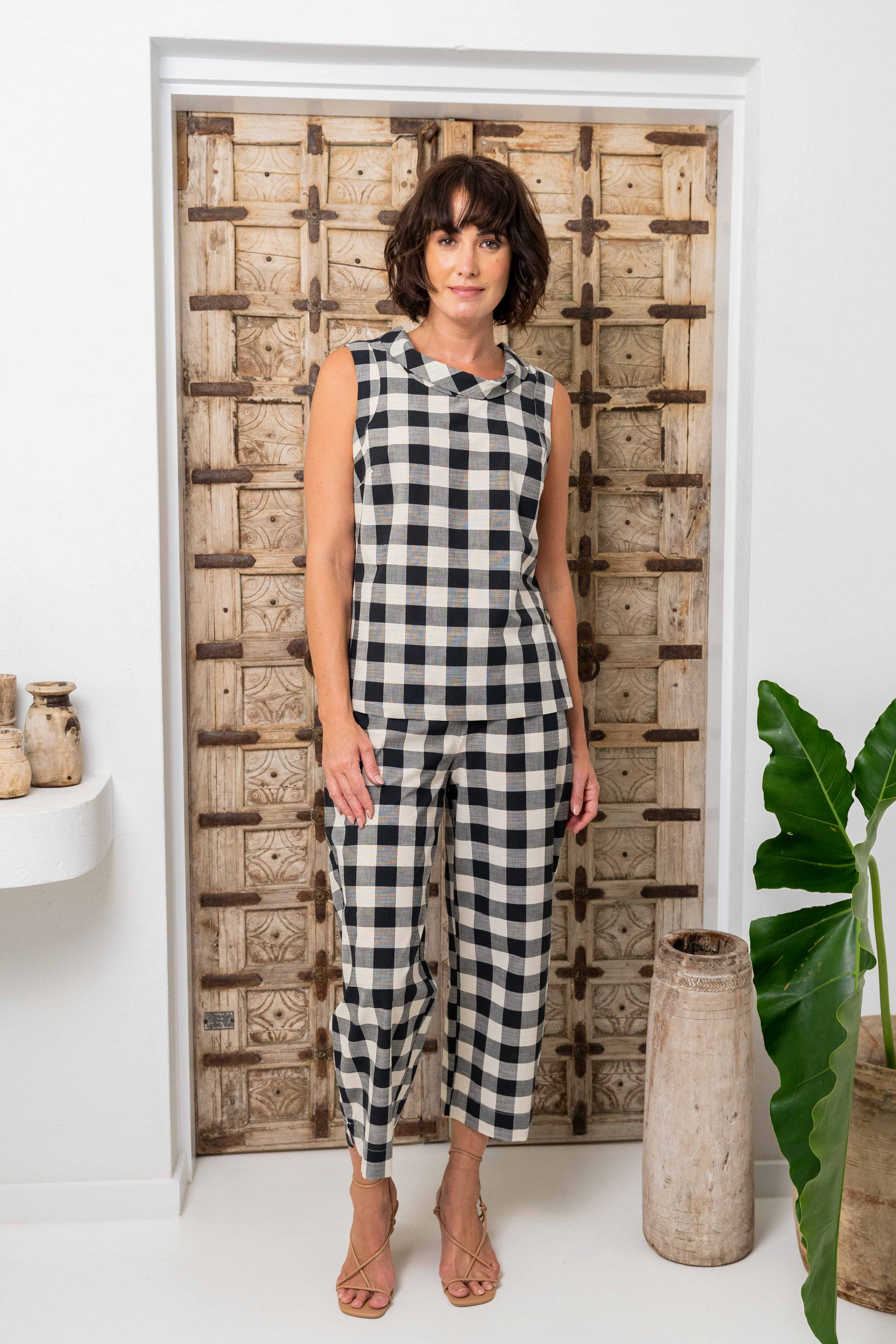 See Saw 7/8 Flat Front Pant - Black/Natural Check
