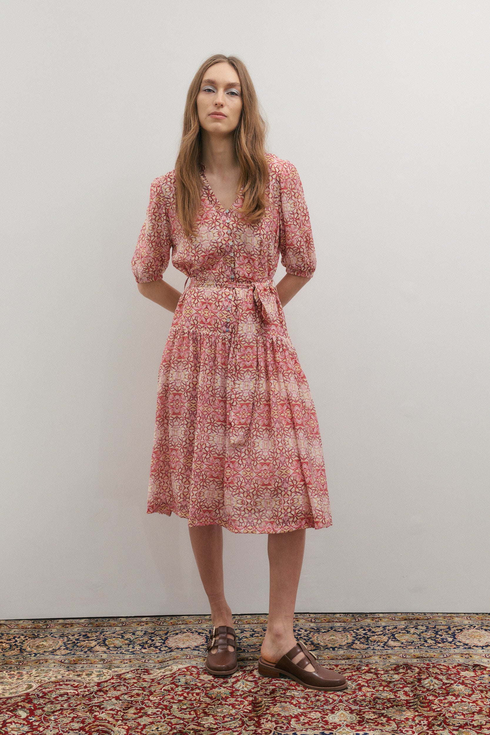 Maevarii Penelope Short Sleeve Midi Dress - Persian Pink