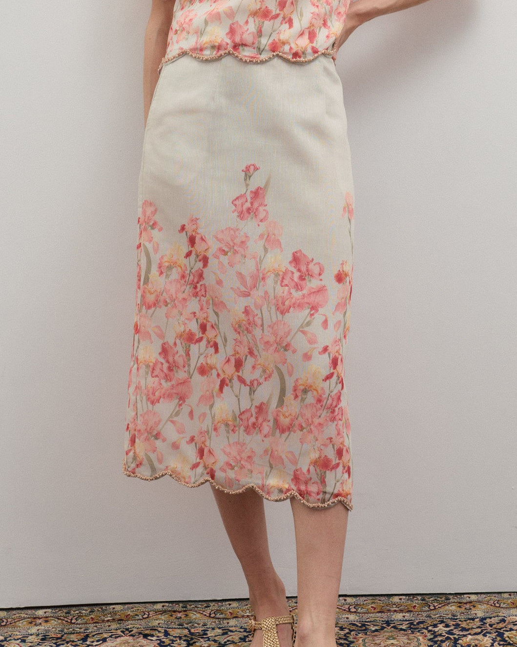 Maevarii Valentina Embellished Midi Skirt - Oceanic Blossoms
