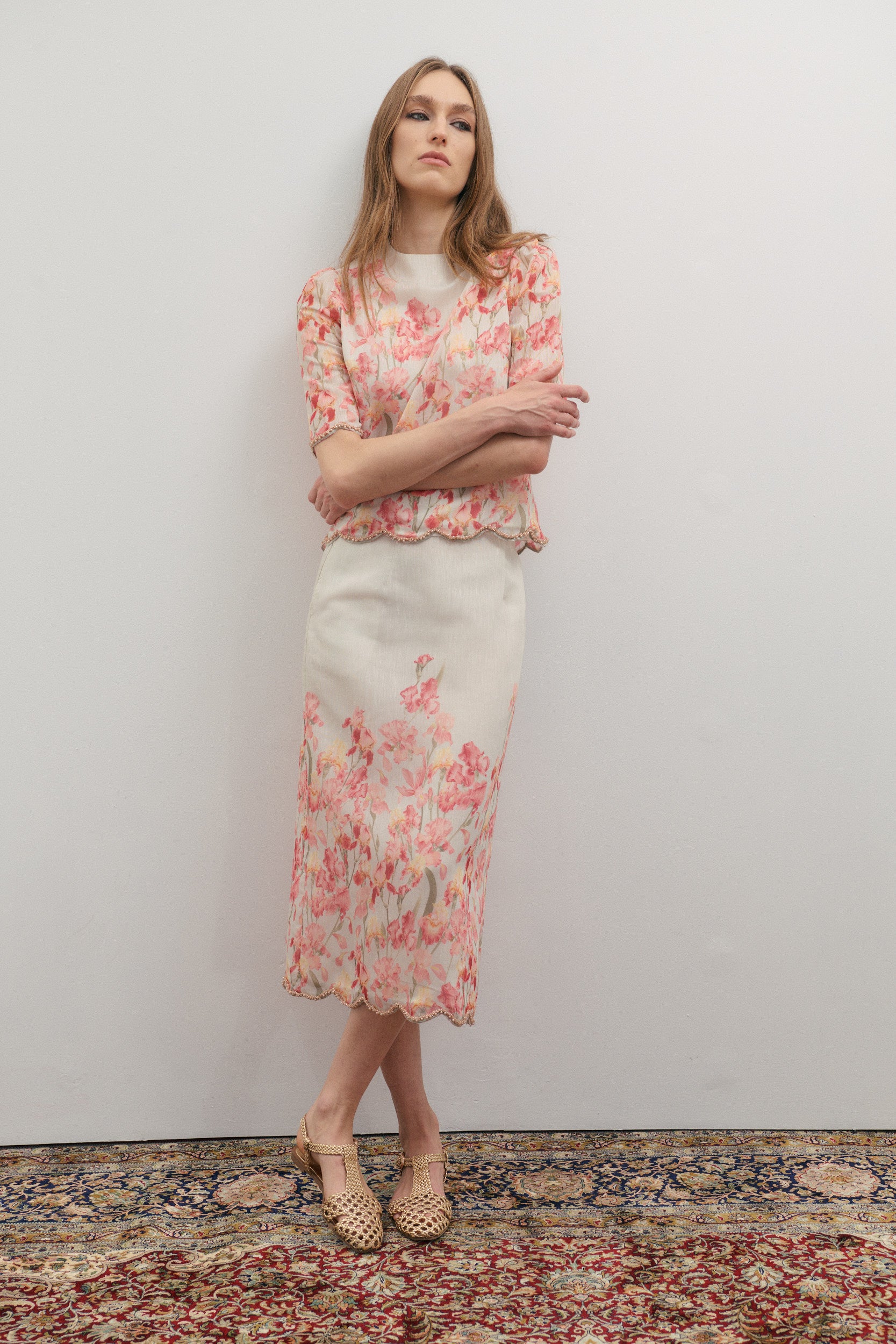 Maevarii Valentina Embellished Midi Skirt - Oceanic Blossoms