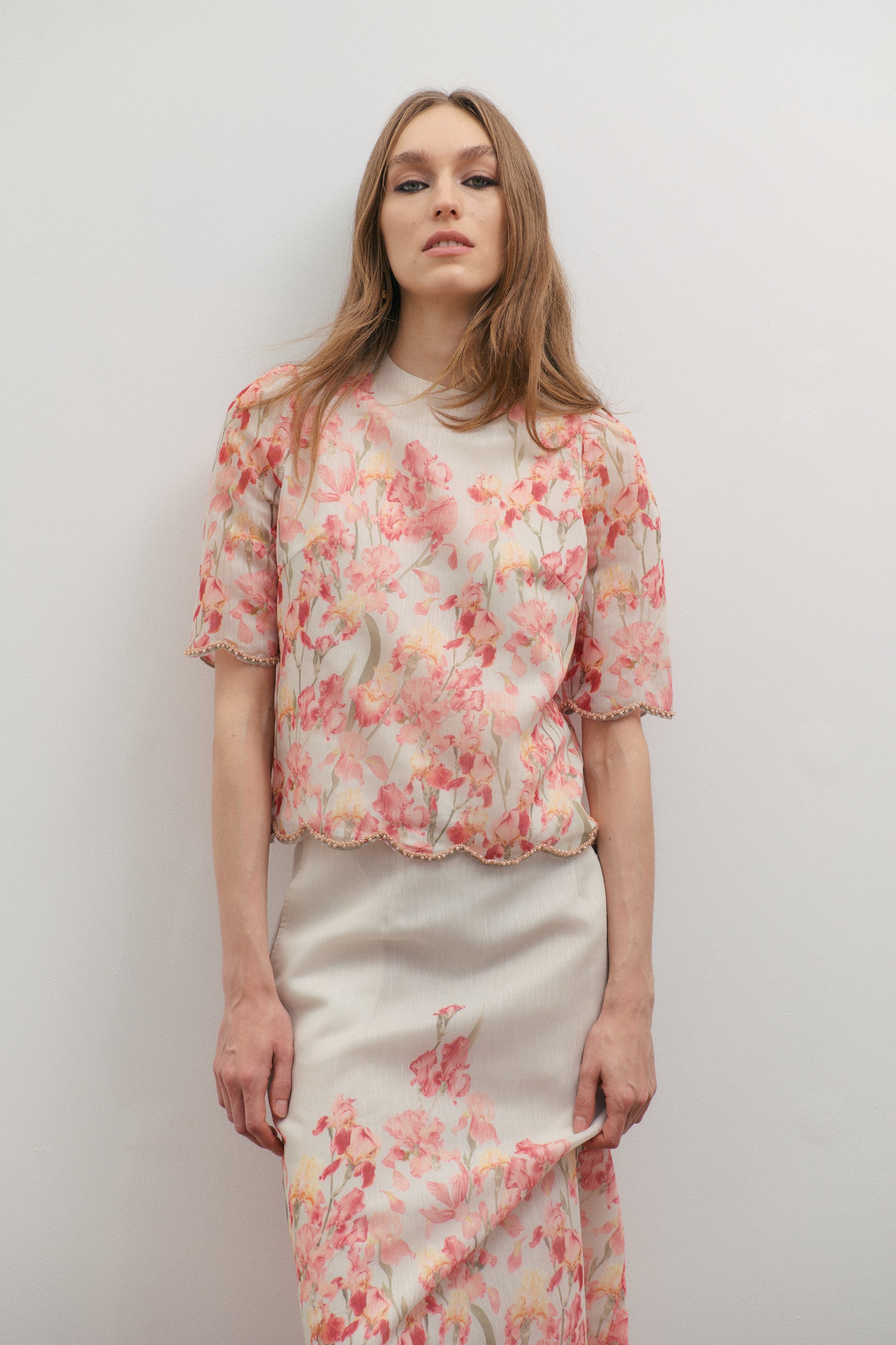 Maevarii Valentina Embellished Midi Skirt - Oceanic Blossoms