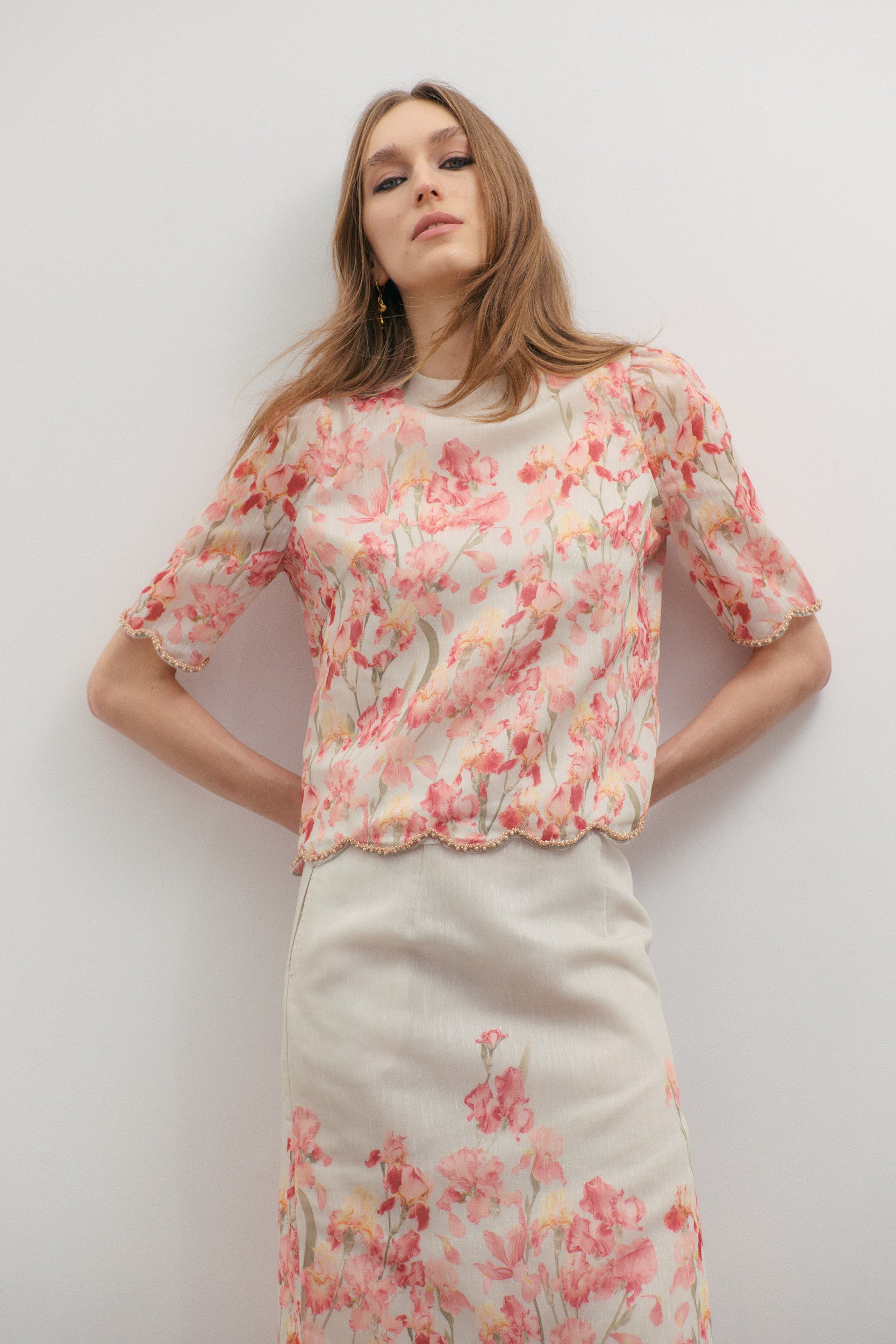 Maevarii Valentina Embellished T-Shirt - Oceanic Blossoms