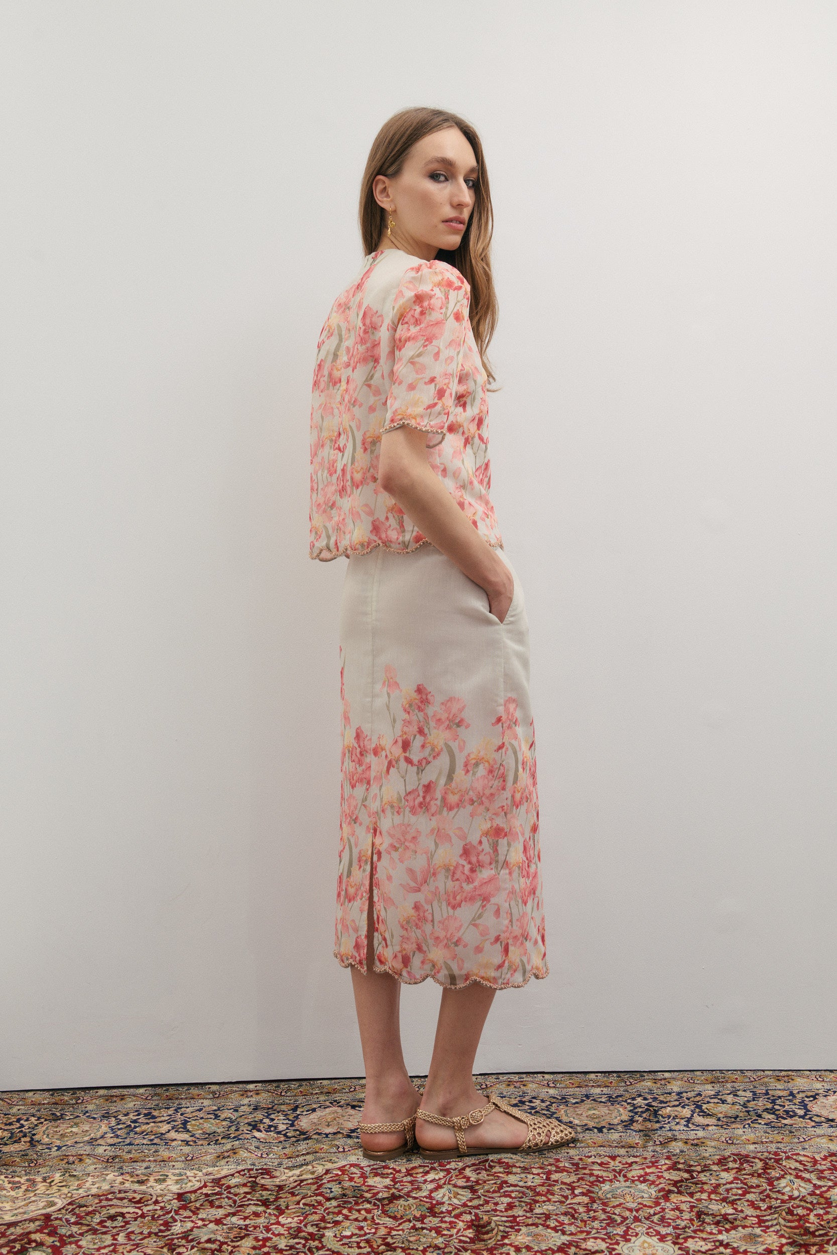 Maevarii Valentina Embellished T-Shirt - Oceanic Blossoms