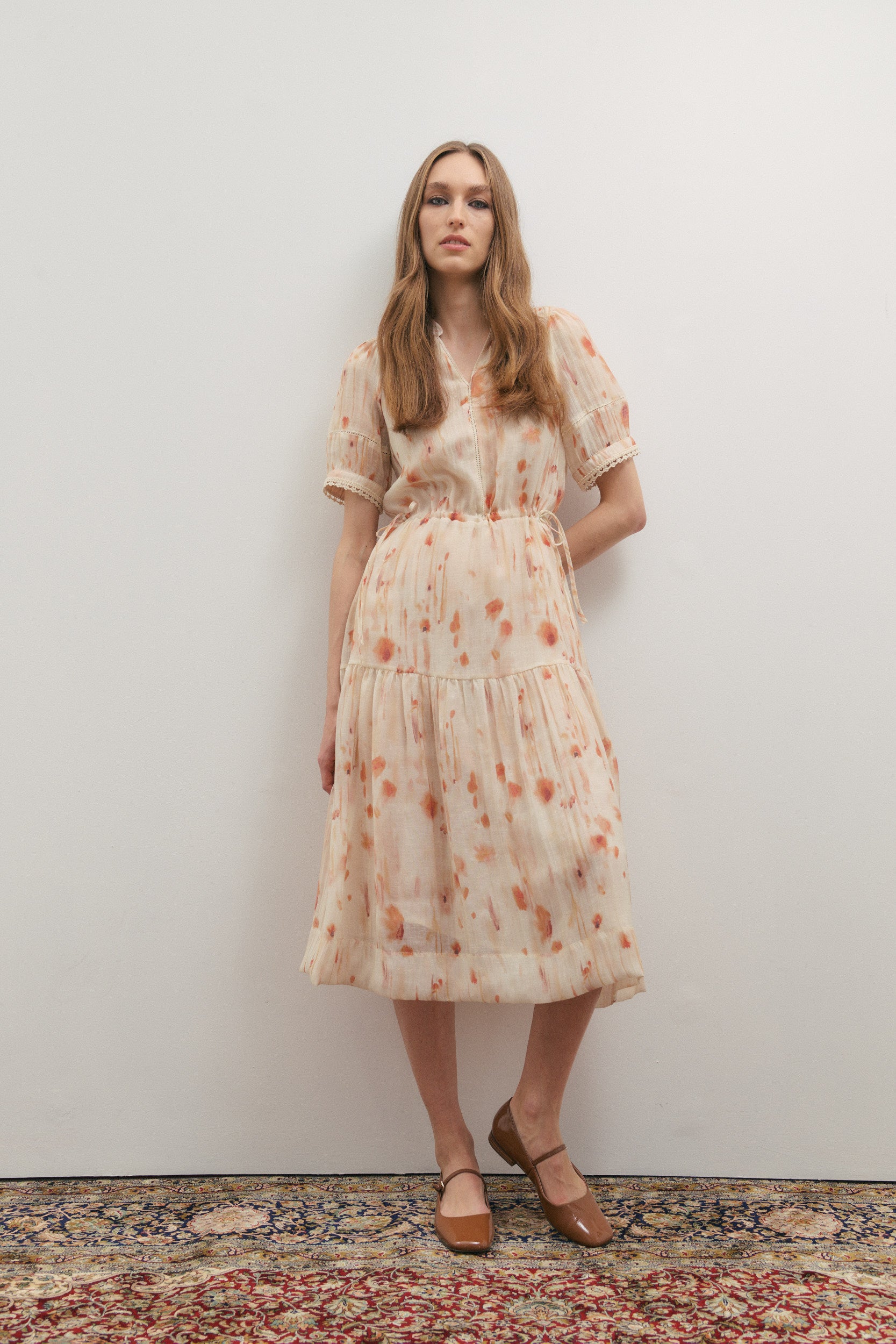 Maevarii Apricity Tiered Midi Dress - Peaches & Cream