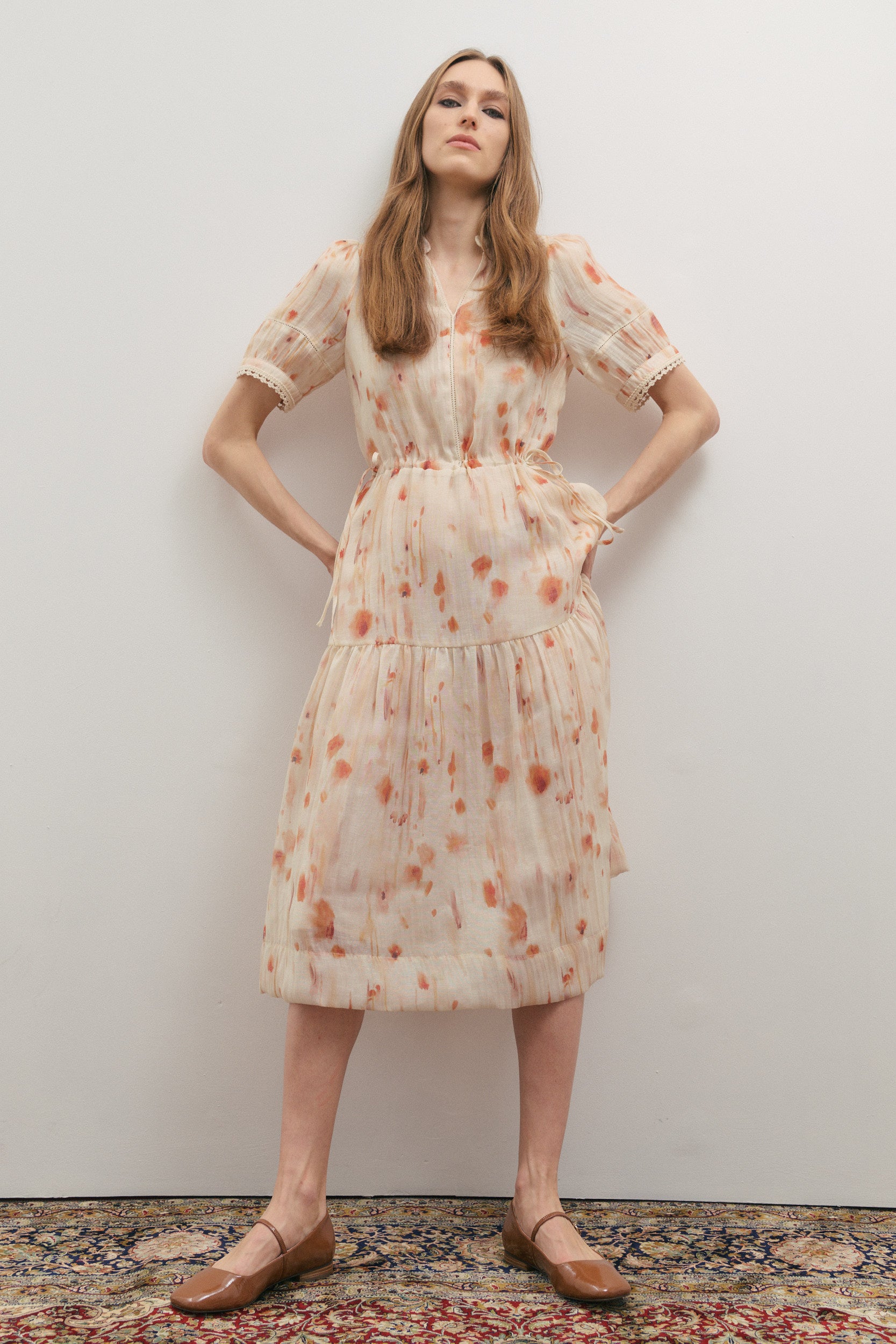 Maevarii Apricity Tiered Midi Dress - Peaches & Cream