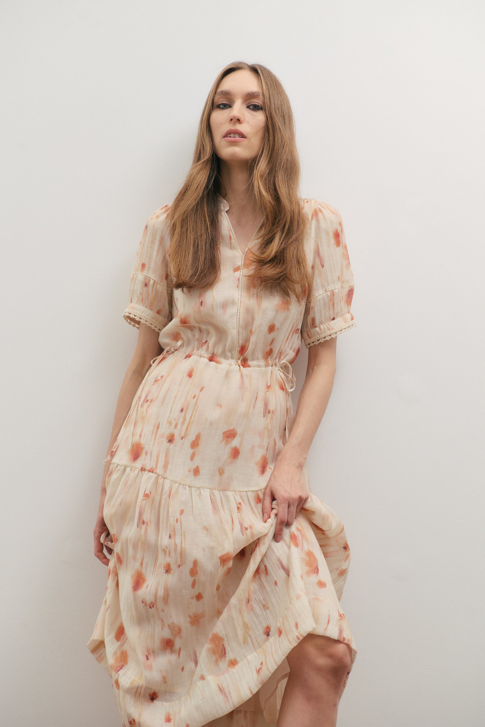 Maevarii Apricity Tiered Midi Dress - Peaches & Cream