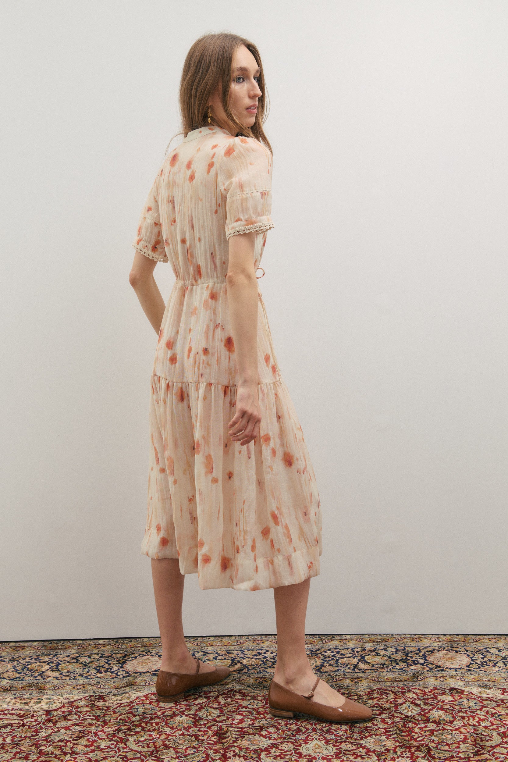 Maevarii Apricity Tiered Midi Dress - Peaches & Cream