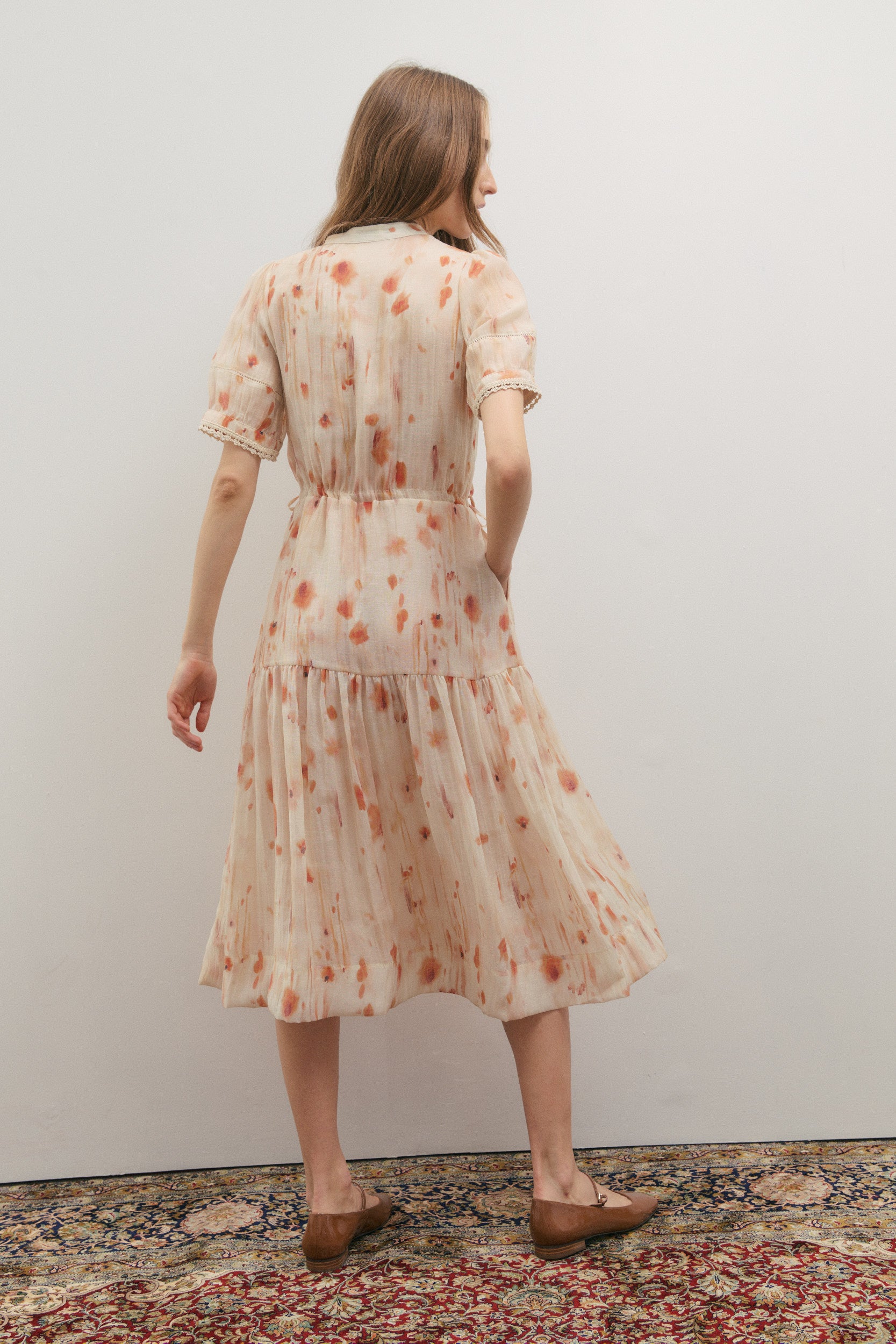 Maevarii Apricity Tiered Midi Dress - Peaches & Cream