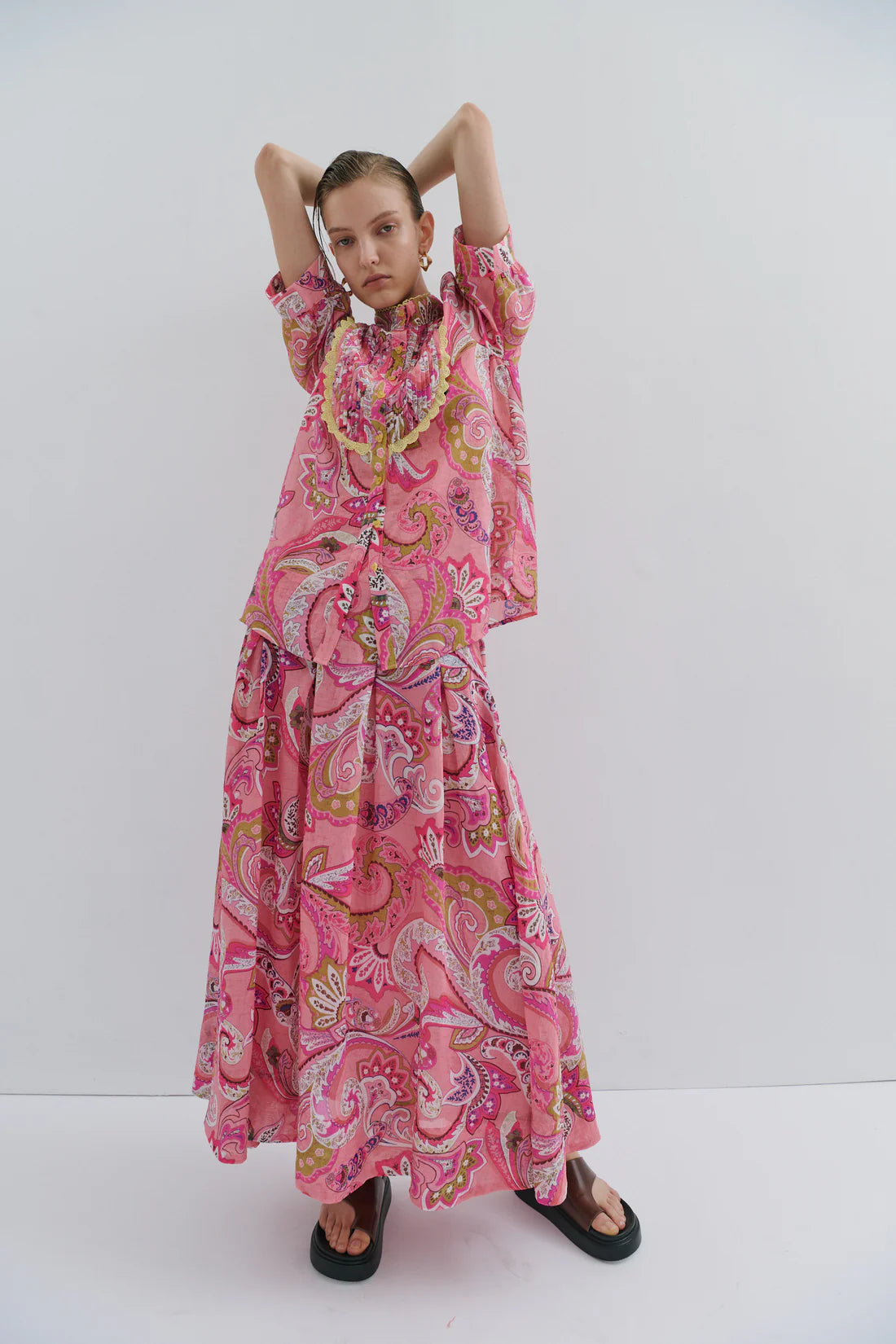 Maevarii Charlotte Short Blouson Sleeve Shirt - Magical Pink Fairytale