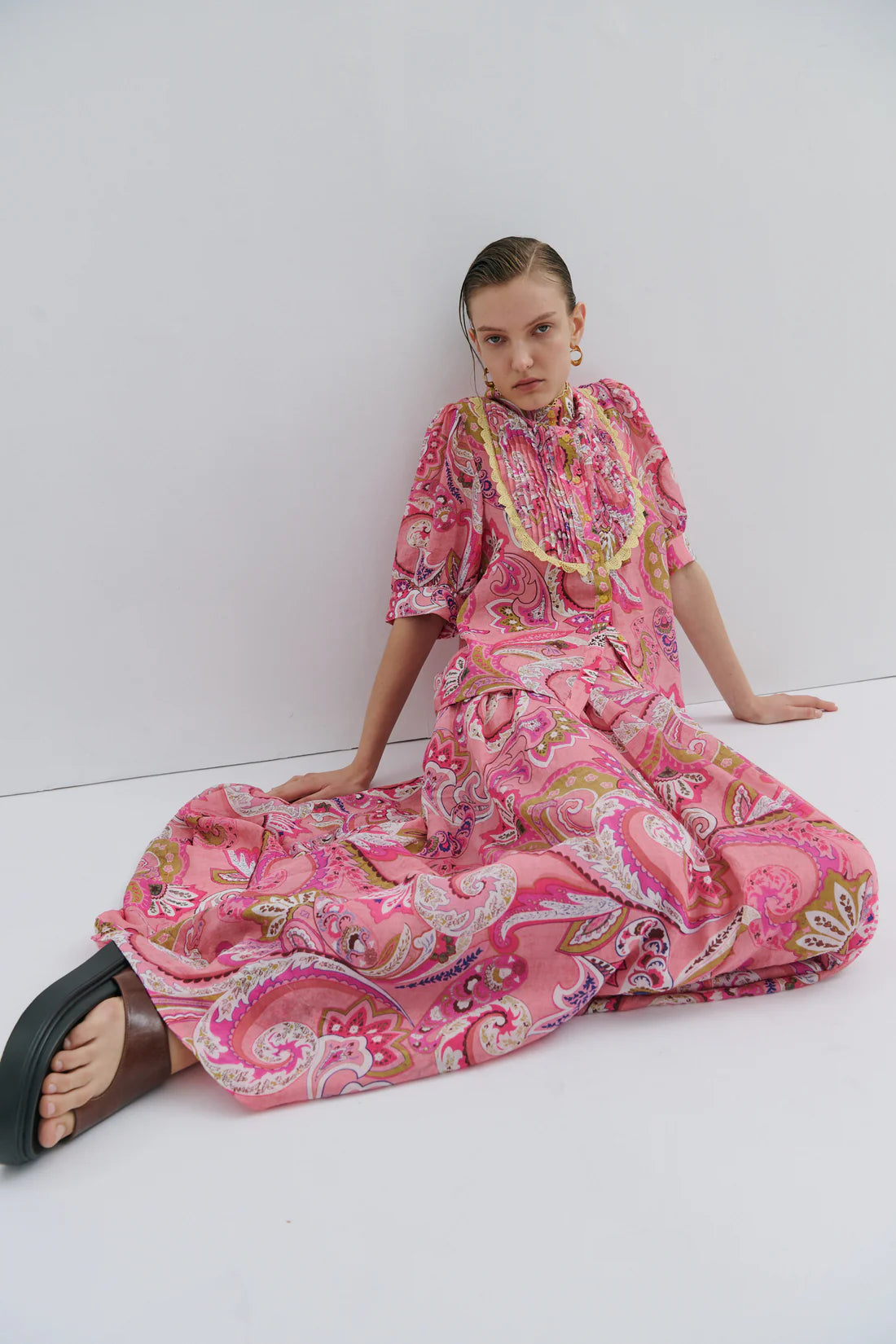 Maevarii Charlotte Short Blouson Sleeve Shirt - Magical Pink Fairytale