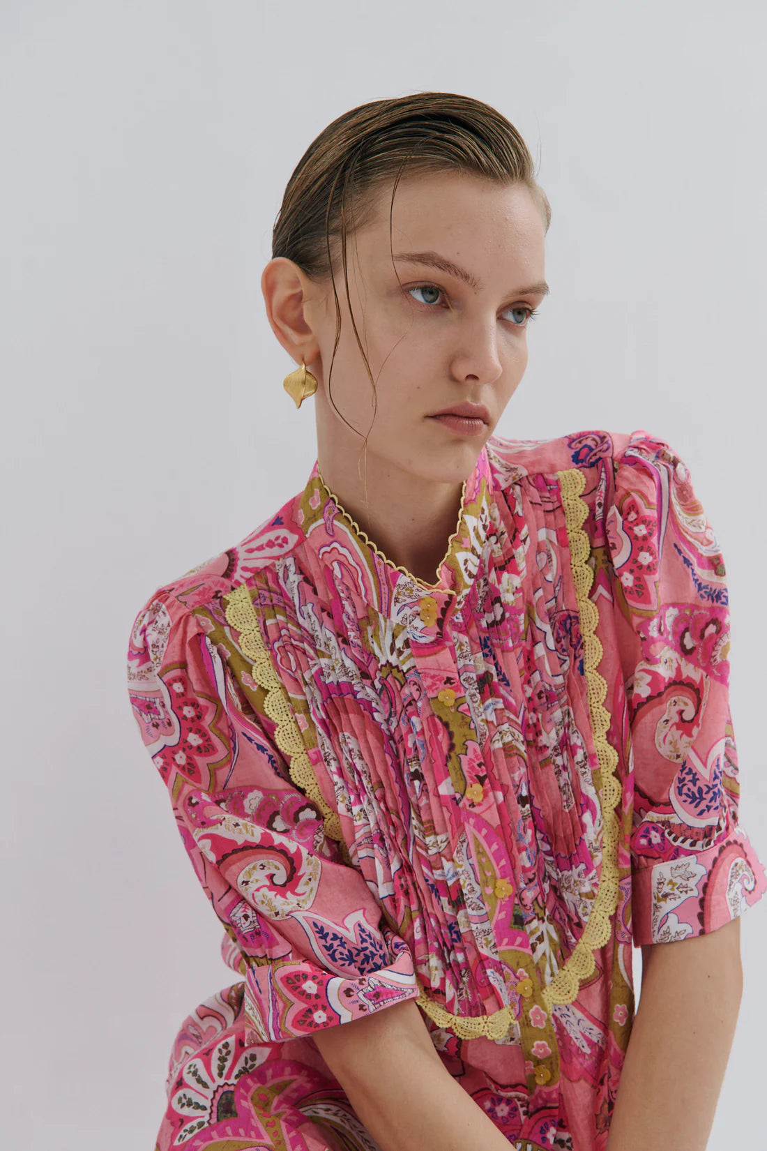 Maevarii Charlotte Short Blouson Sleeve Shirt - Magical Pink Fairytale