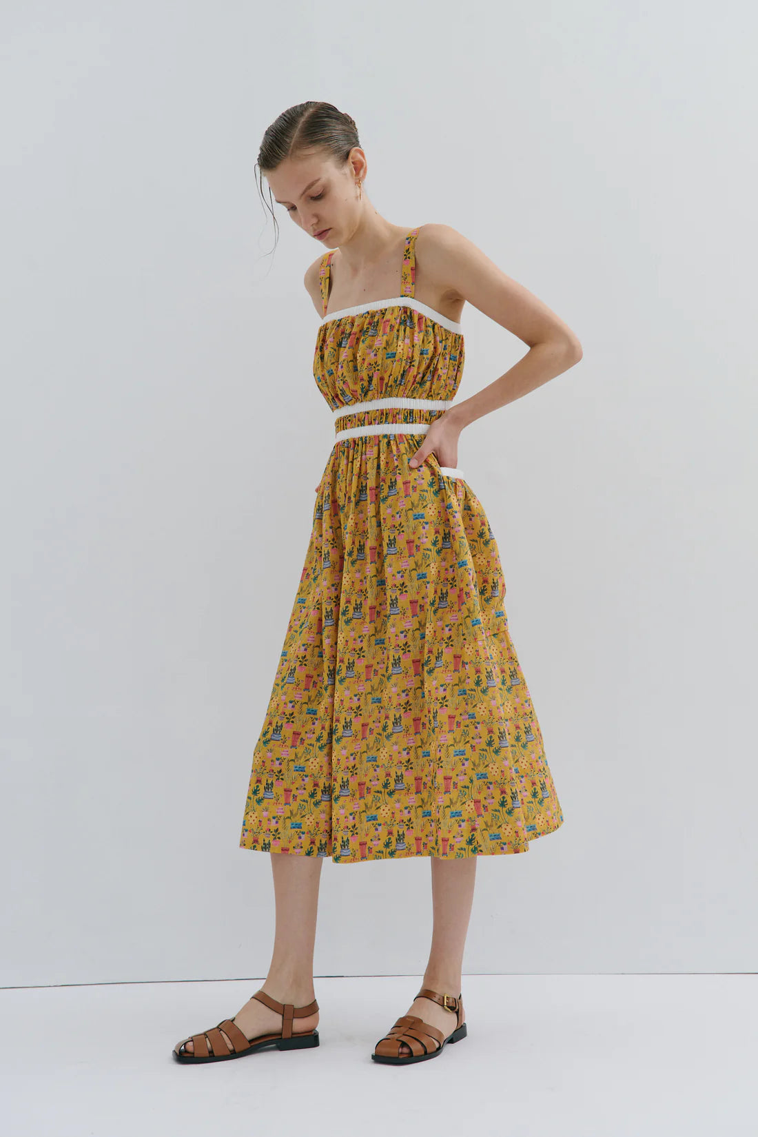 Maevarii Alice Midi Dress - Yellow Tea Party