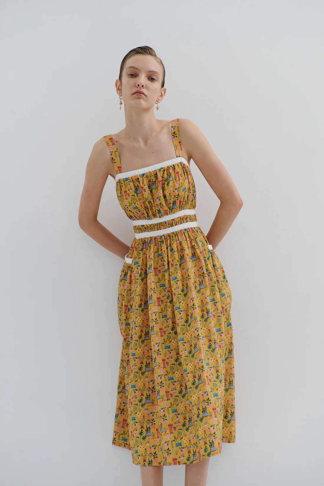 Maevarii Alice Midi Dress - Yellow Tea Party