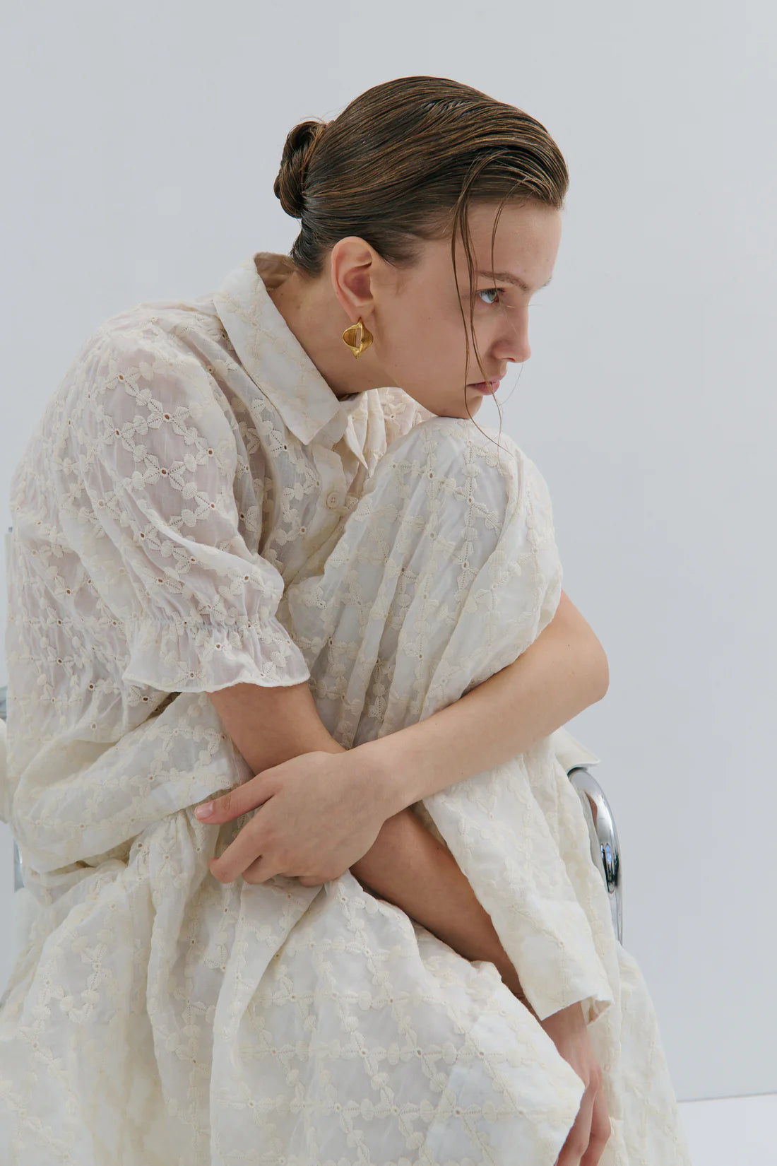 Maevarii Teacup Short Puff Sleeve Shirt - White Queen
