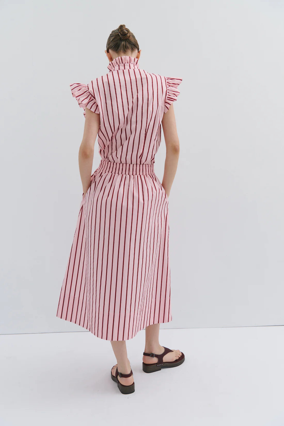 Maevarii Mad Hatters Frill Shirt - Red/Pink Pinstripe Pop
