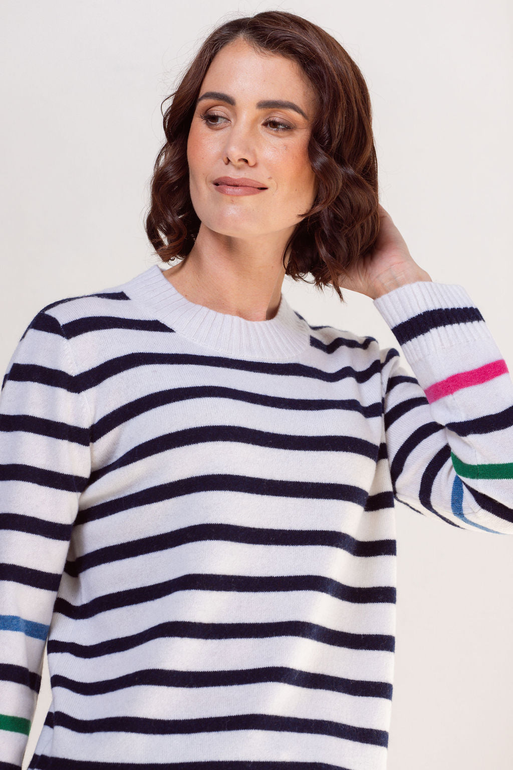 See Saw Multi Stripe Crew Neck Sweater - Multi Stripe