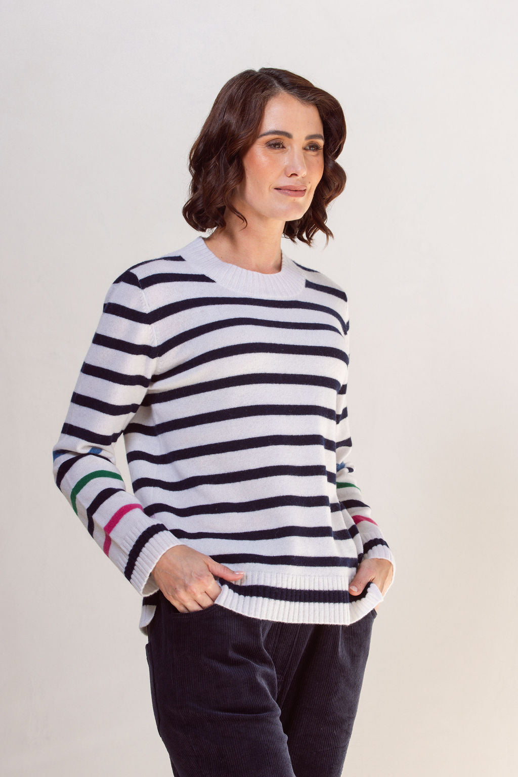 See Saw Multi Stripe Crew Neck Sweater - Multi Stripe