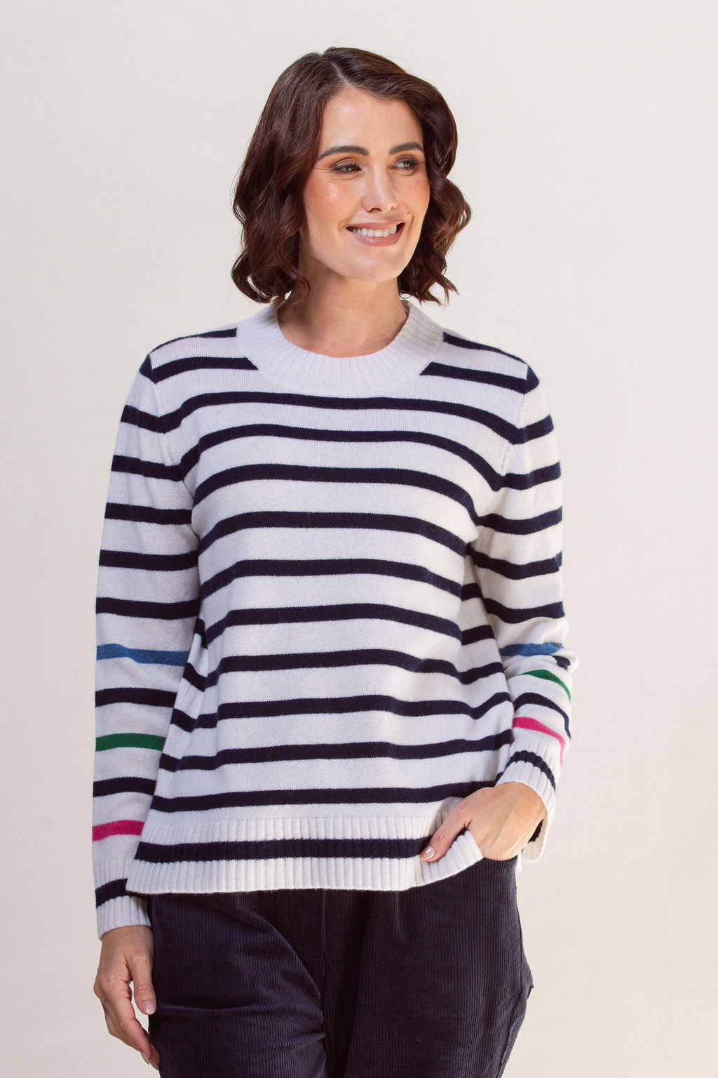 See Saw Multi Stripe Crew Neck Sweater - Multi Stripe