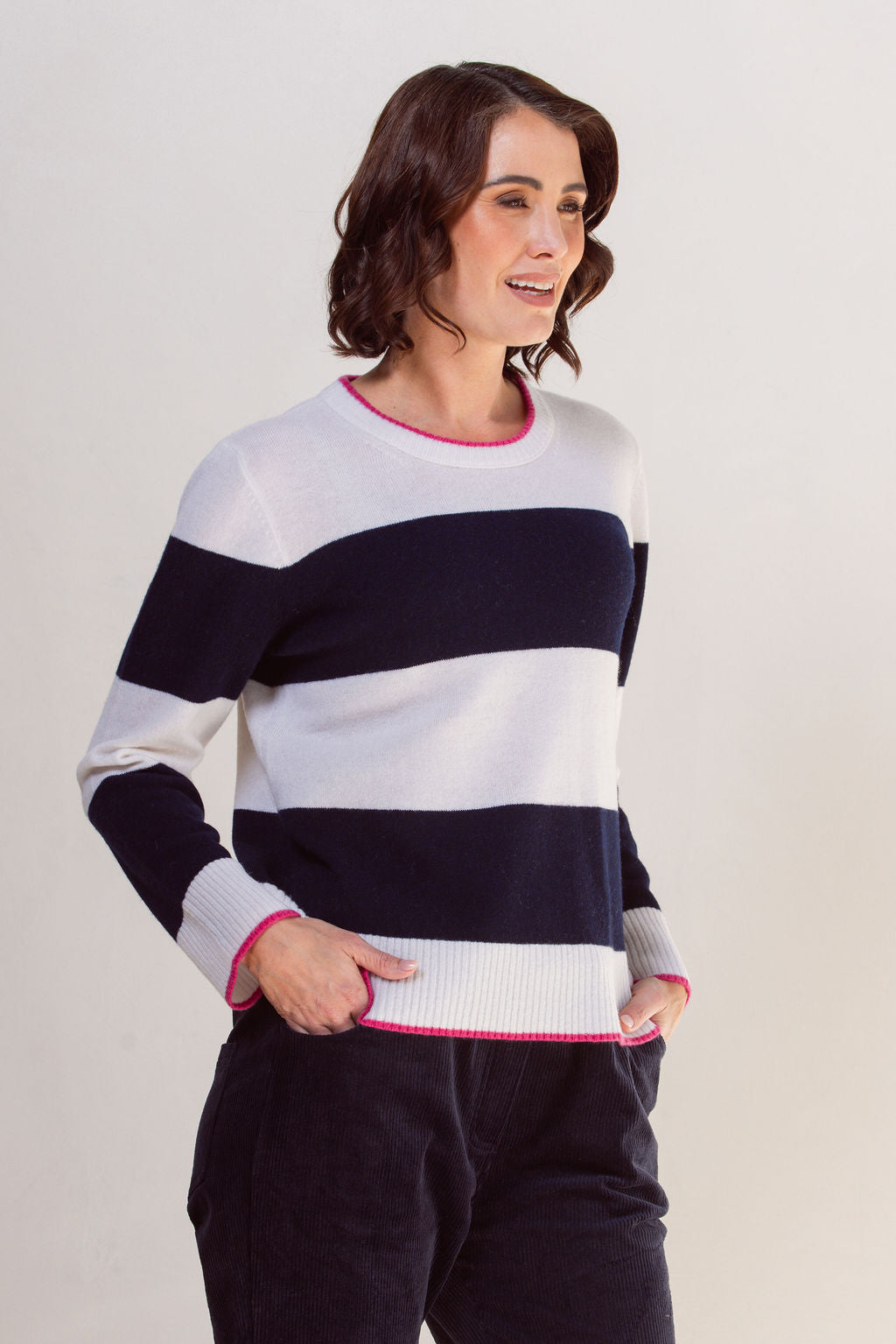 See Saw Wide Stripe Sweater - Navy/White