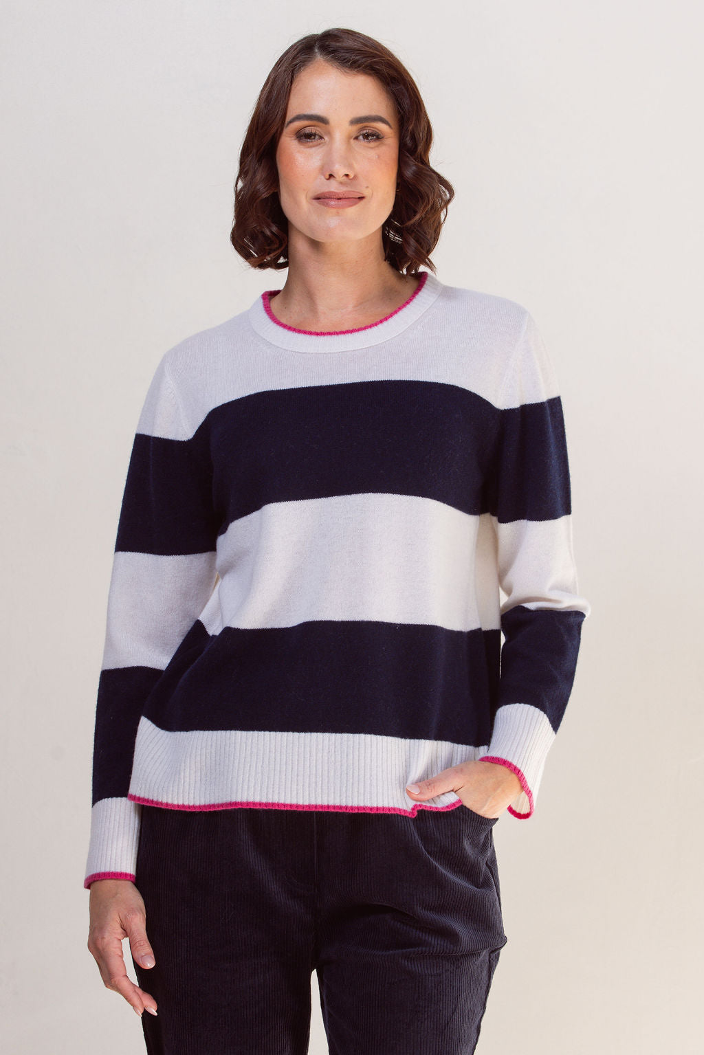 See Saw Wide Stripe Sweater - Navy/White