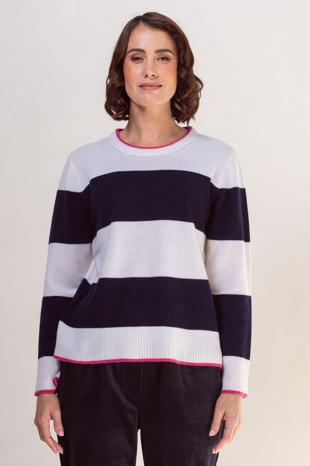 See Saw Wide Stripe Sweater - Navy/White