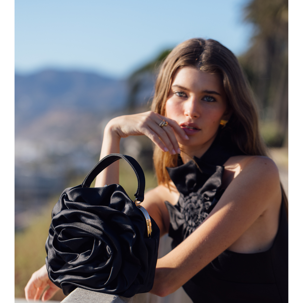 Olga Berg Rosita Rosette Frame Bag - Black