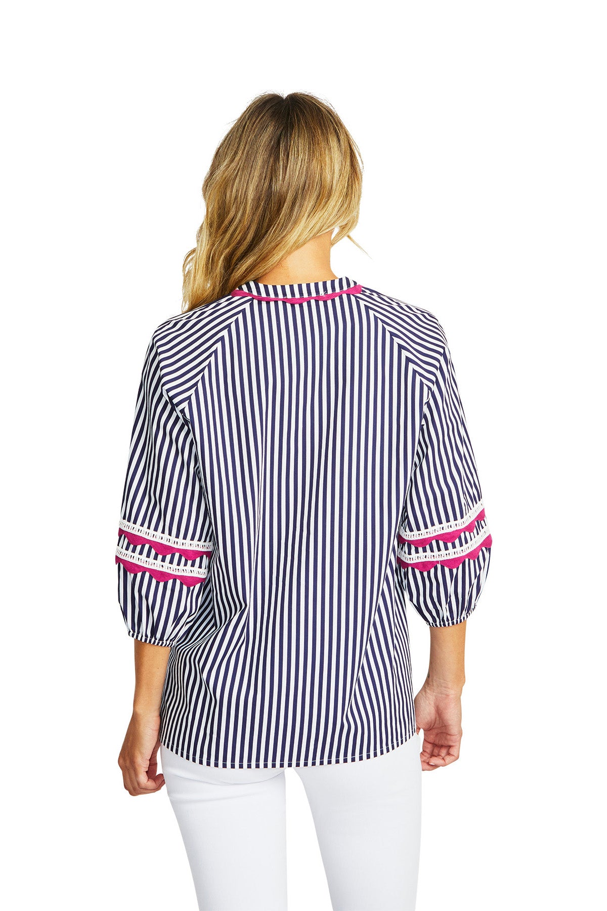 Ping Pong Delia Ric Rac Blouse - White/Navy