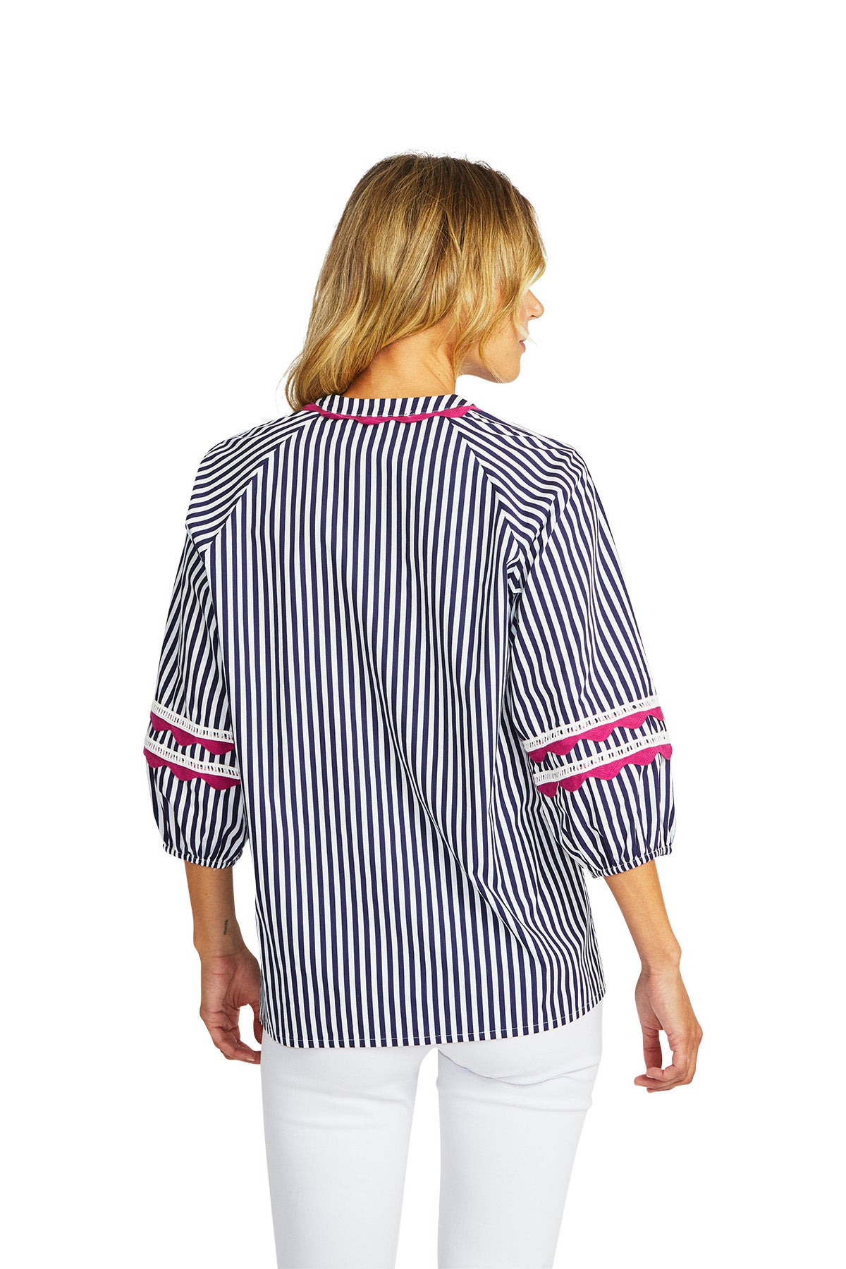 Ping Pong Delia Ric Rac Blouse - White/Navy