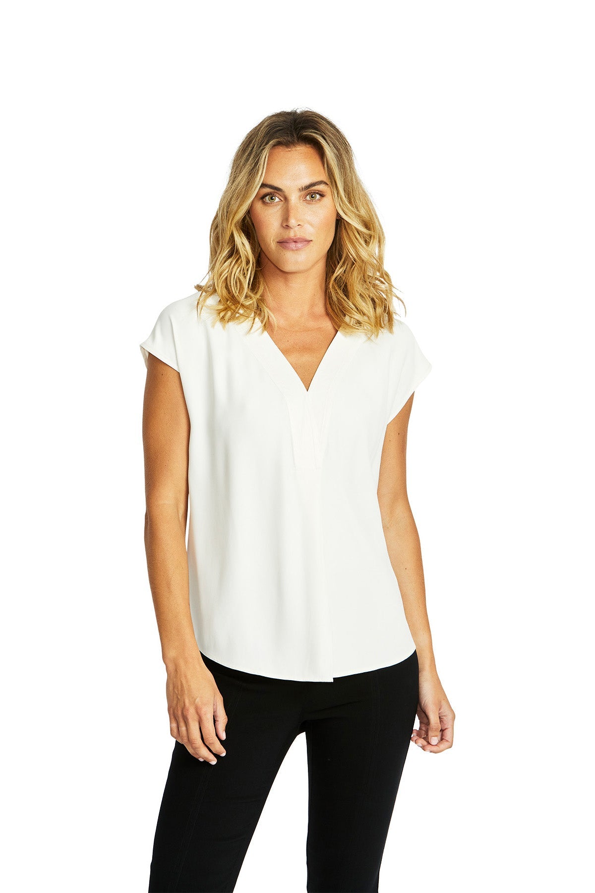 Ping Pong Helen V-Neck Slinky Top - Ivory