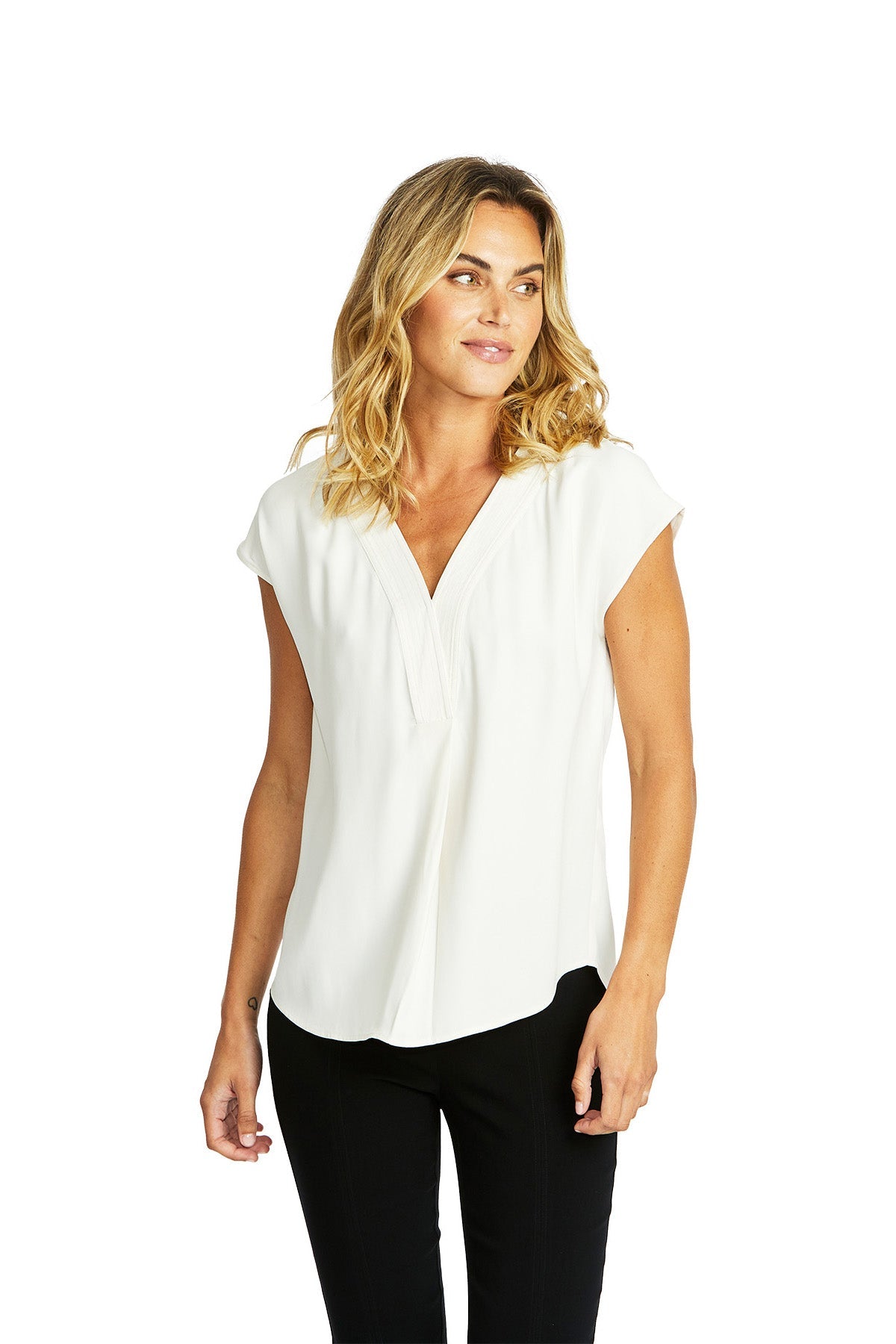 Ping Pong Helen V-Neck Slinky Top - Ivory