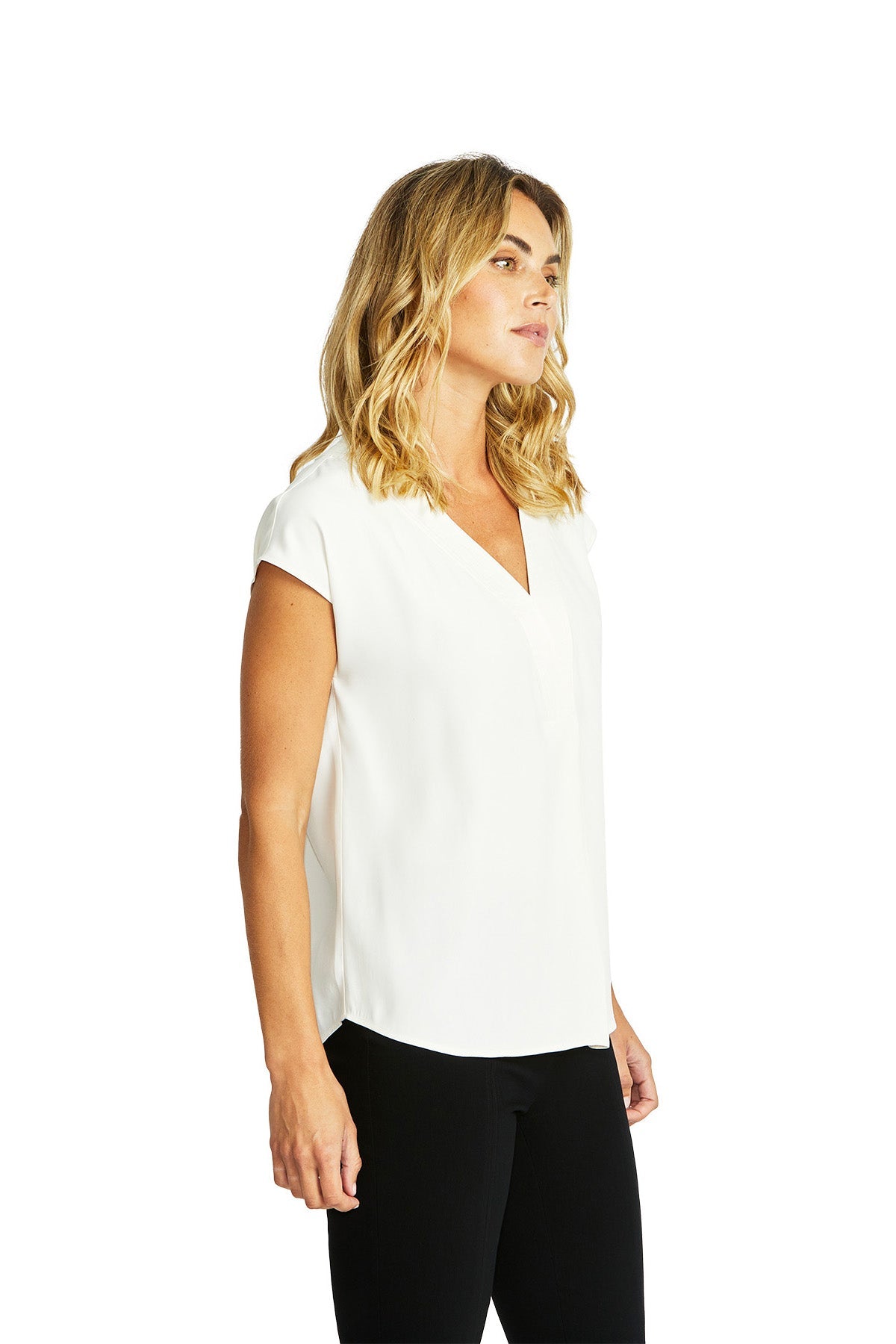 Ping Pong Helen V-Neck Slinky Top - Ivory