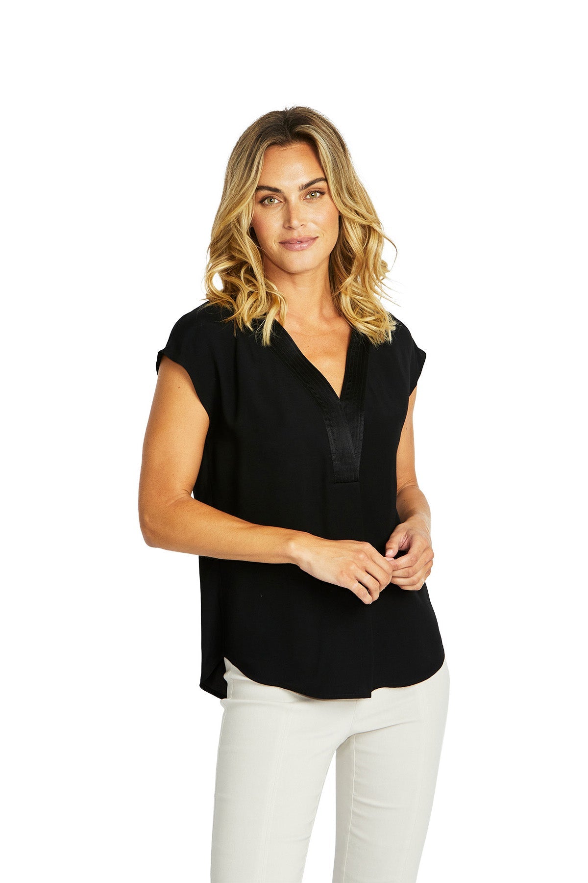 Ping Pong Helen V-Neck Slinky Top - Black