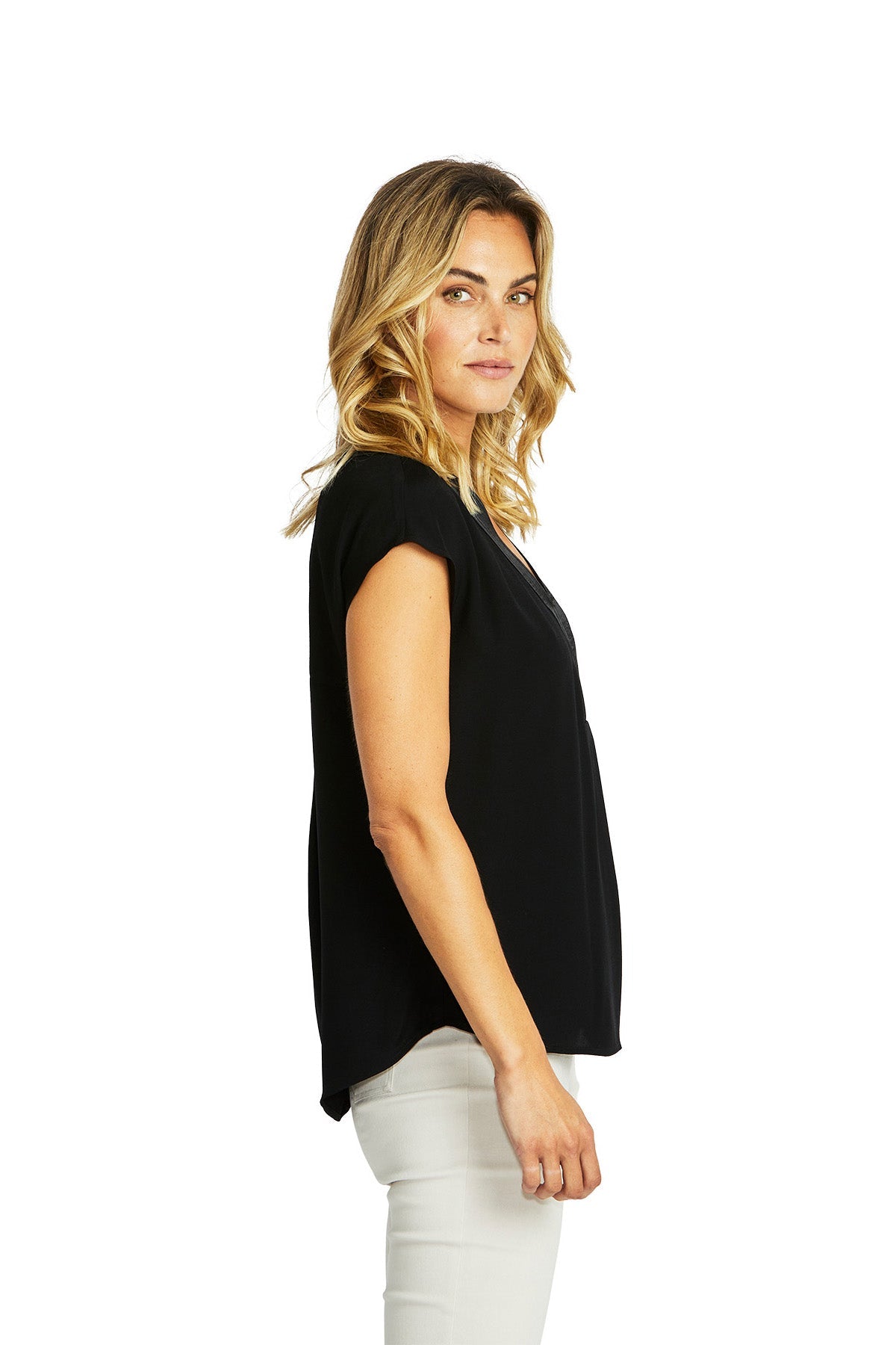 Ping Pong Helen V-Neck Slinky Top - Black