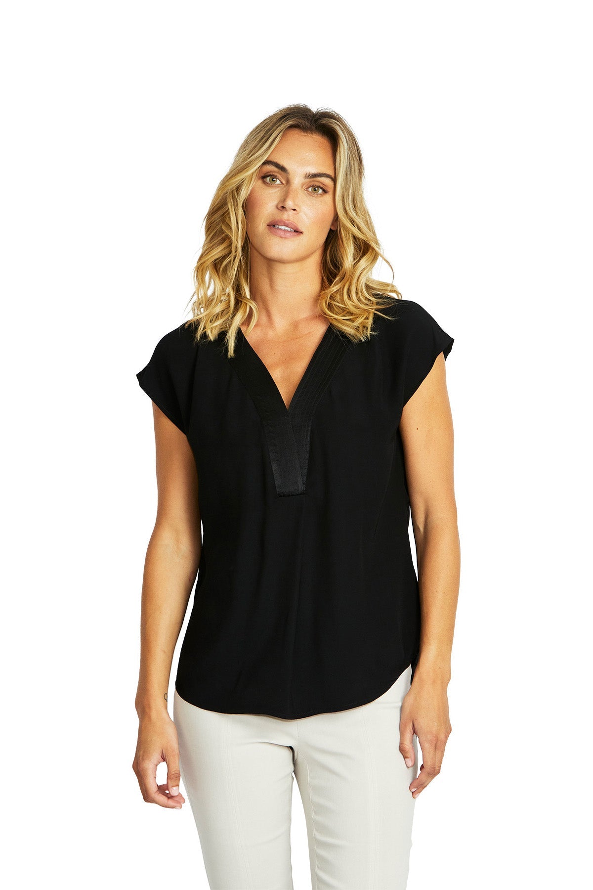 Ping Pong Helen V-Neck Slinky Top - Black