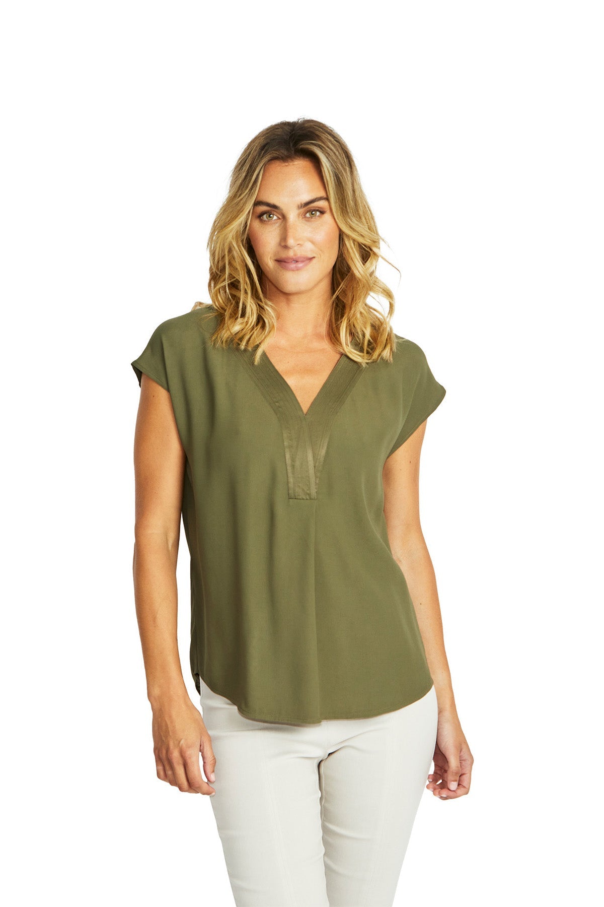 Ping Pong Helen V-Neck Slinky Top - Khaki