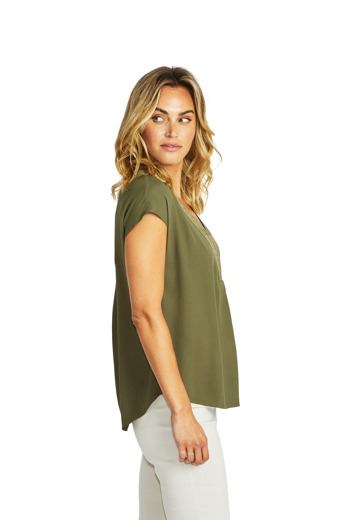 Ping Pong Helen V-Neck Slinky Top - Khaki