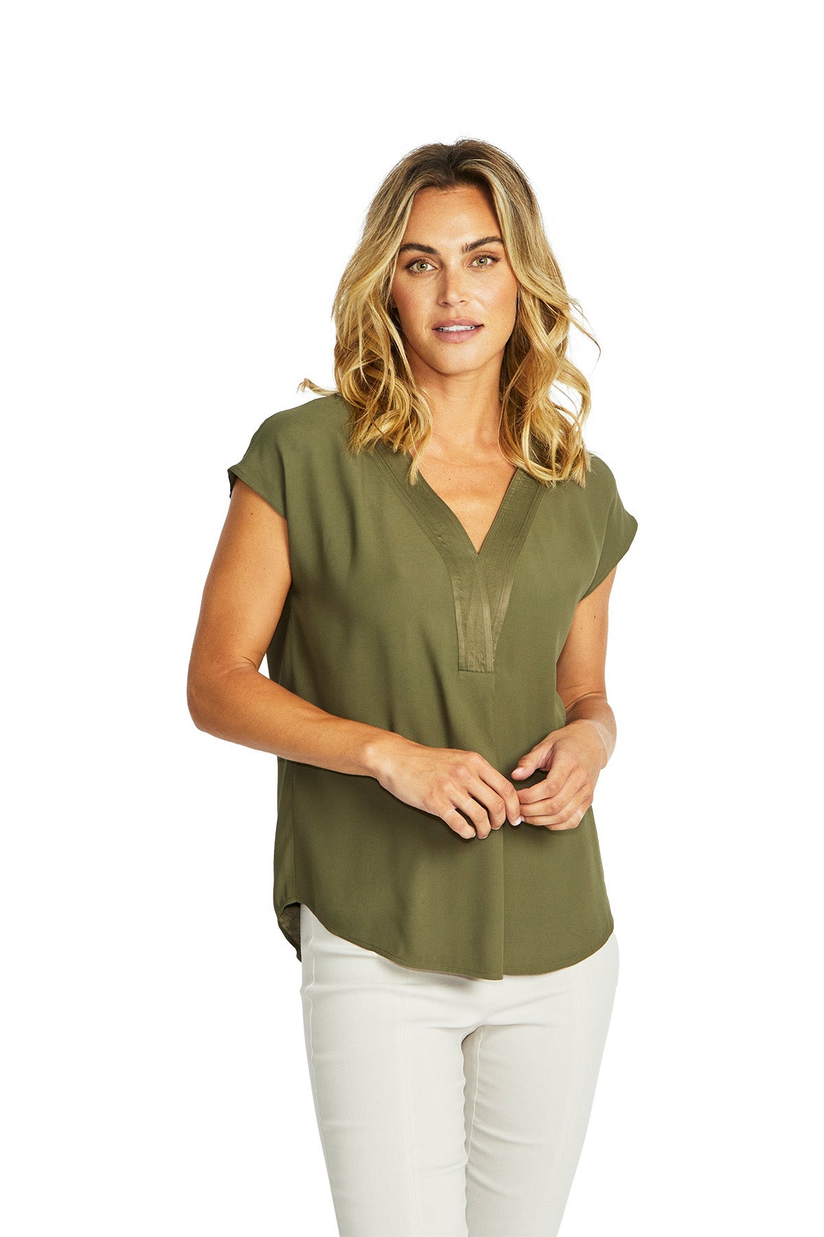 Ping Pong Helen V-Neck Slinky Top - Khaki