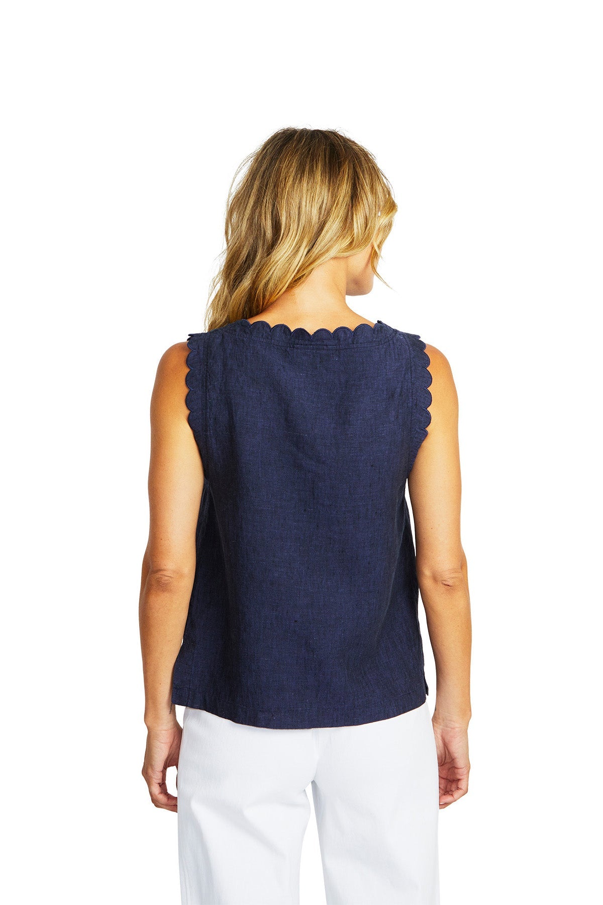 Ping Pong Lucy Linen Scallop Top - Navy