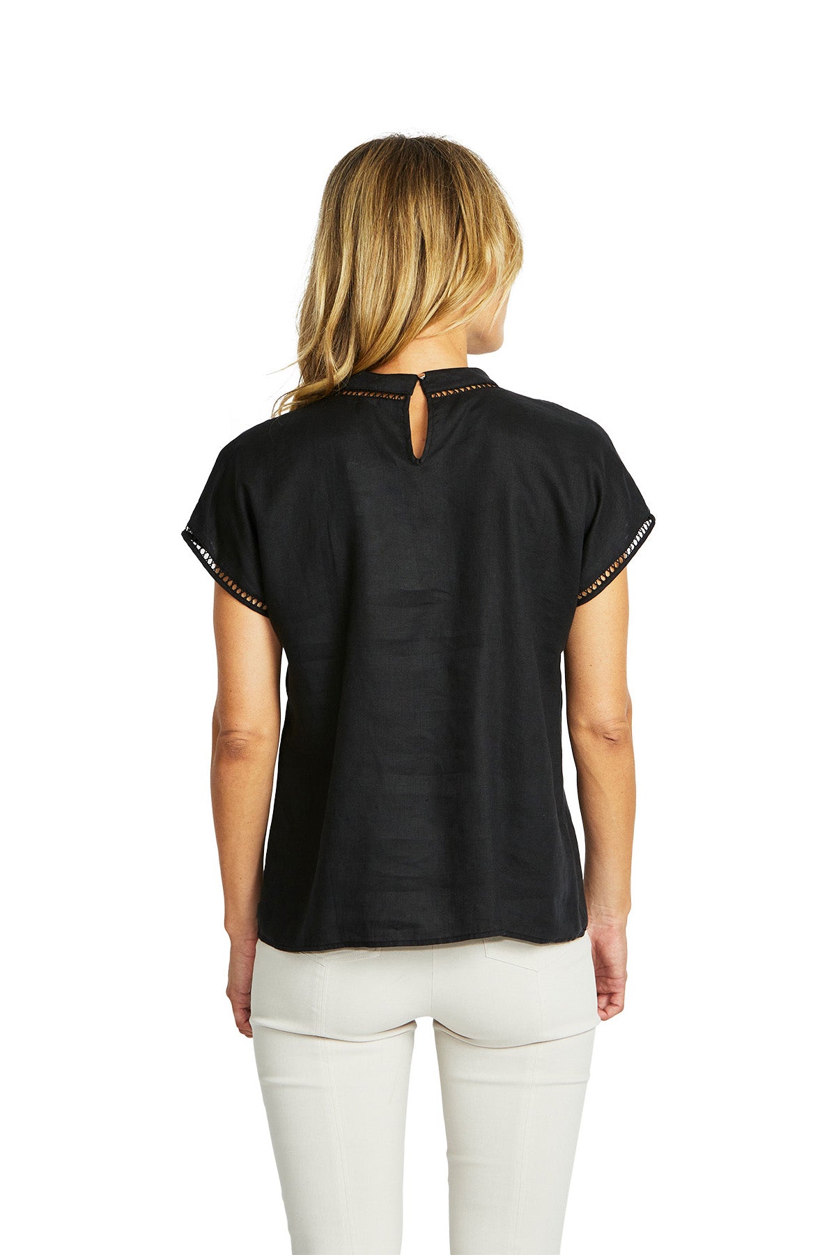 Ping Pong Jade Linen Trim Top - Black