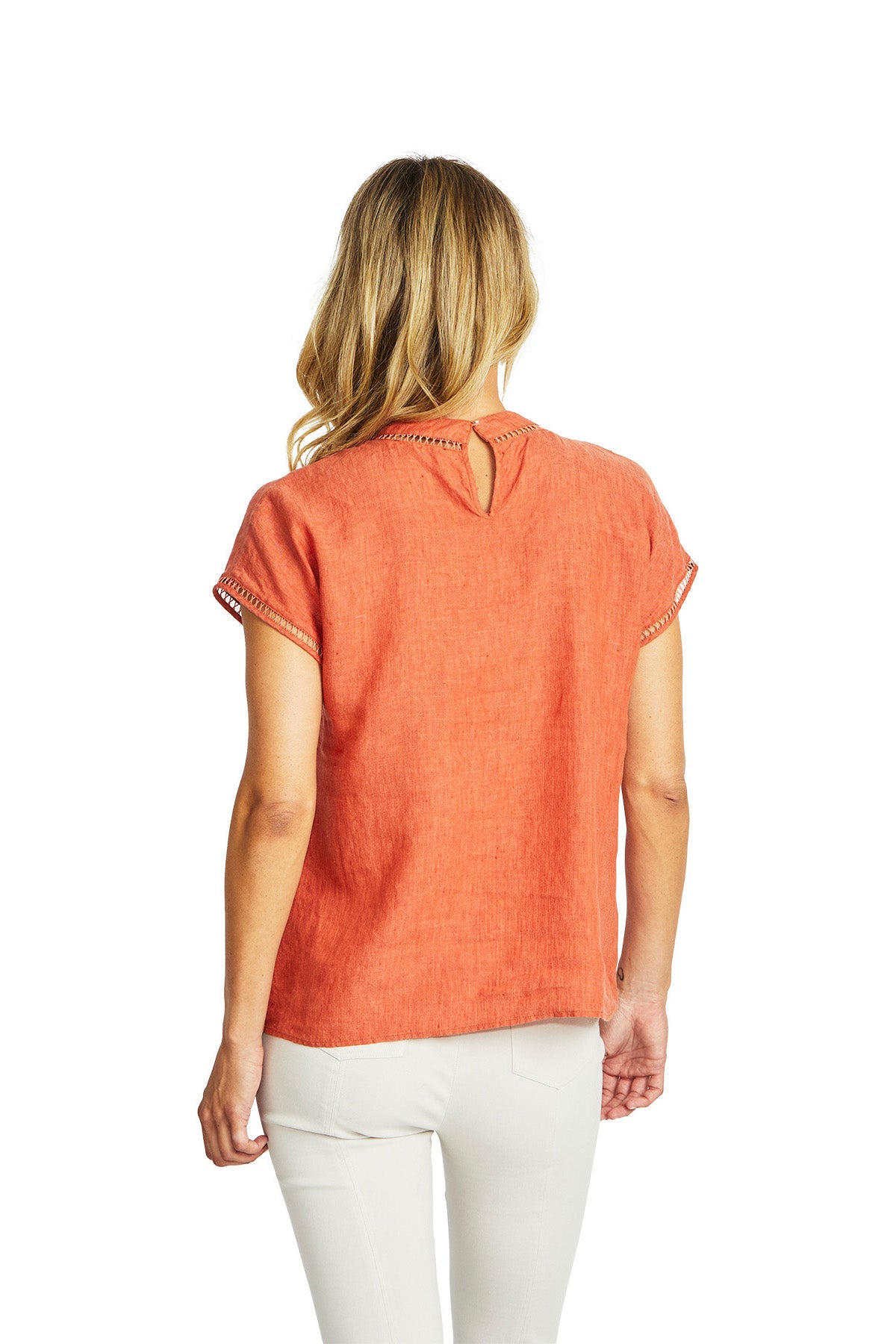 Ping Pong Jade Linen Trim Top - Sienna