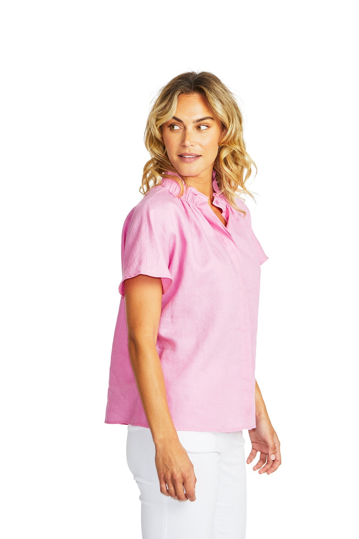 Ping Pong Nora Linen Ruffle Blouse - Bubblegum