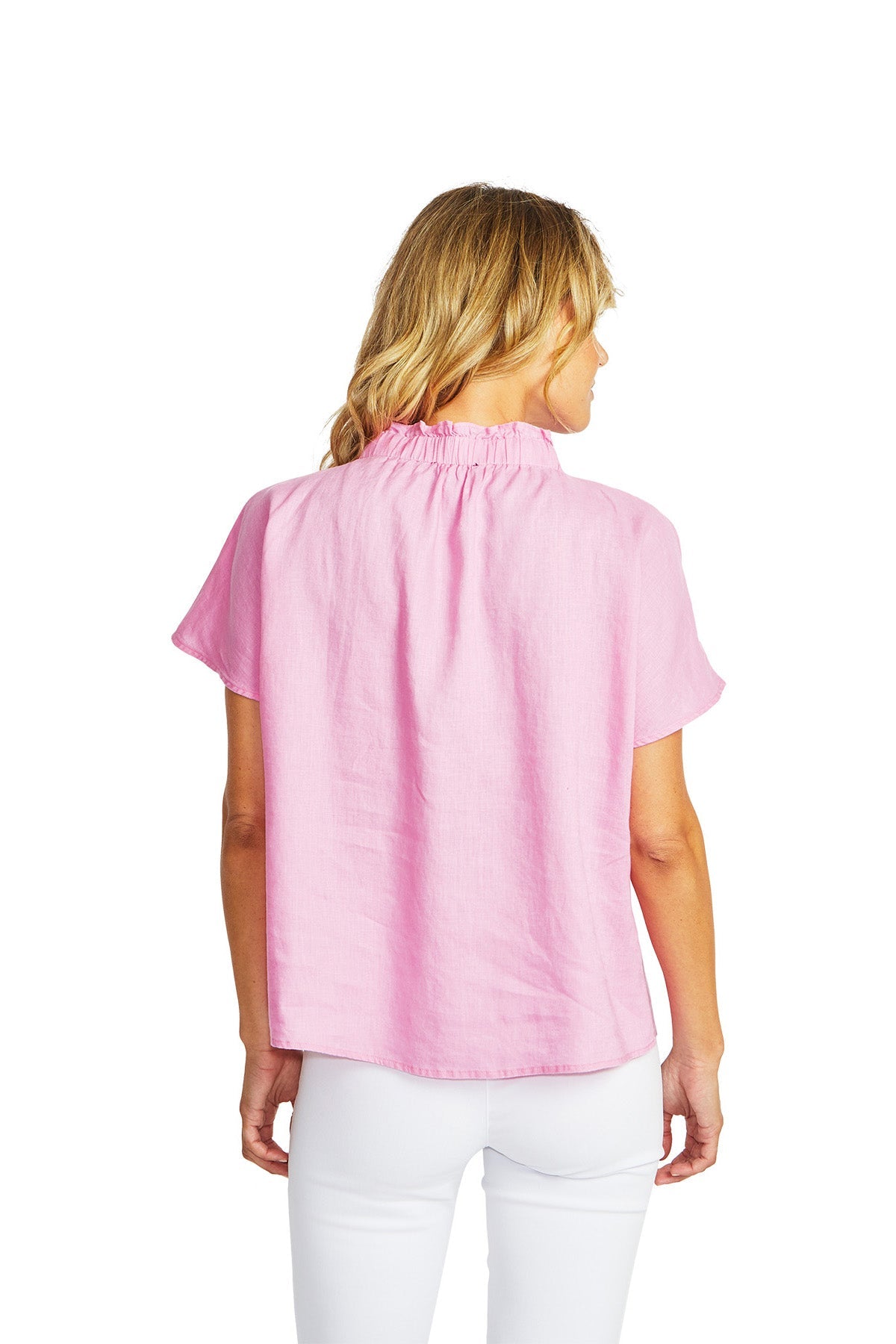 Ping Pong Nora Linen Ruffle Blouse - Bubblegum