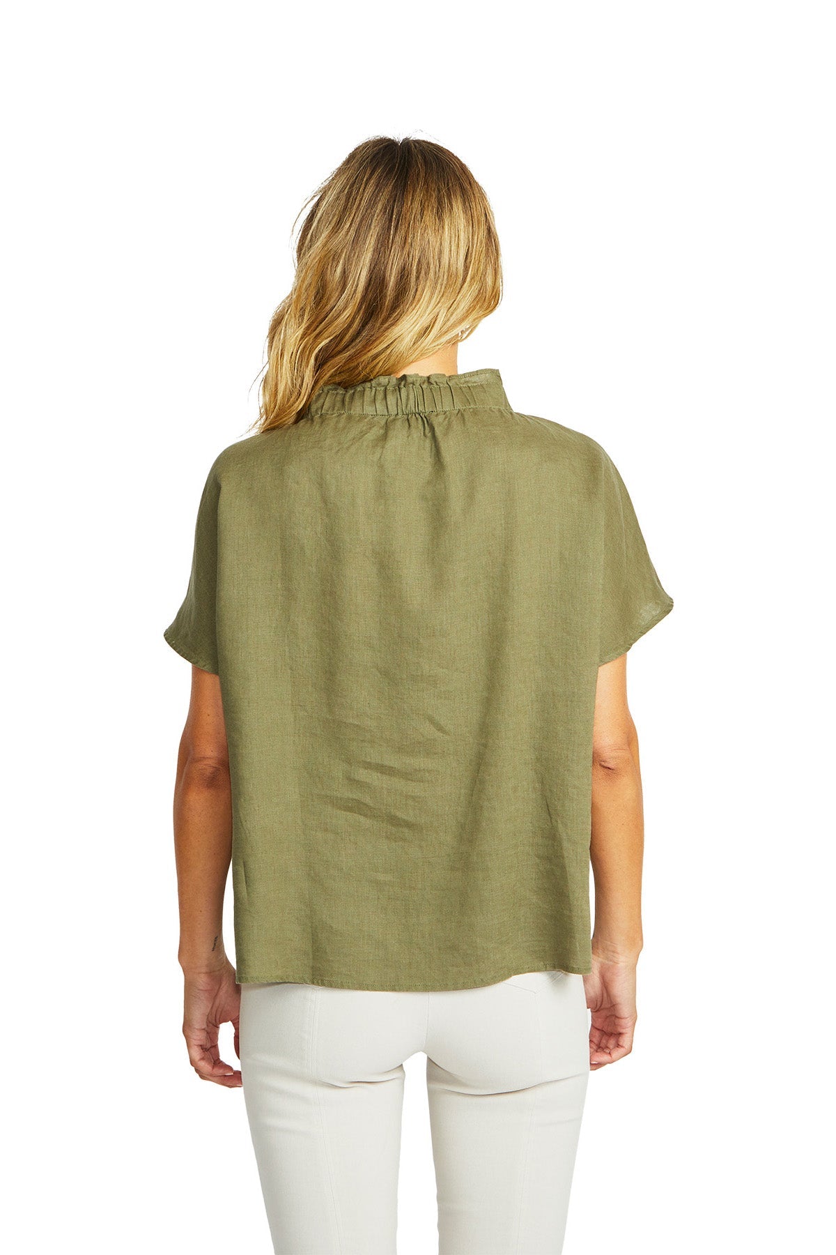 Ping Pong Nora Linen Ruffle Blouse - Khaki