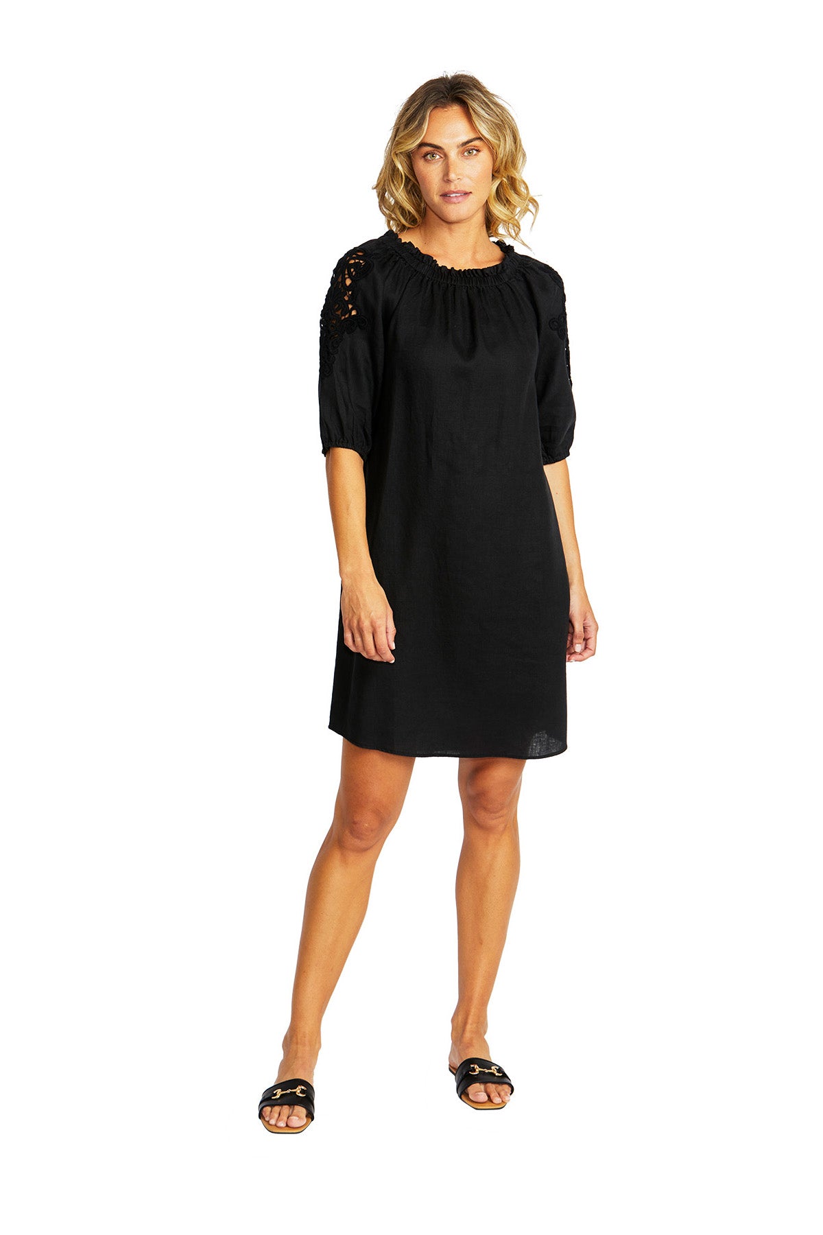 Ping Pong Jojo Linen Lace Trim Dress - Black